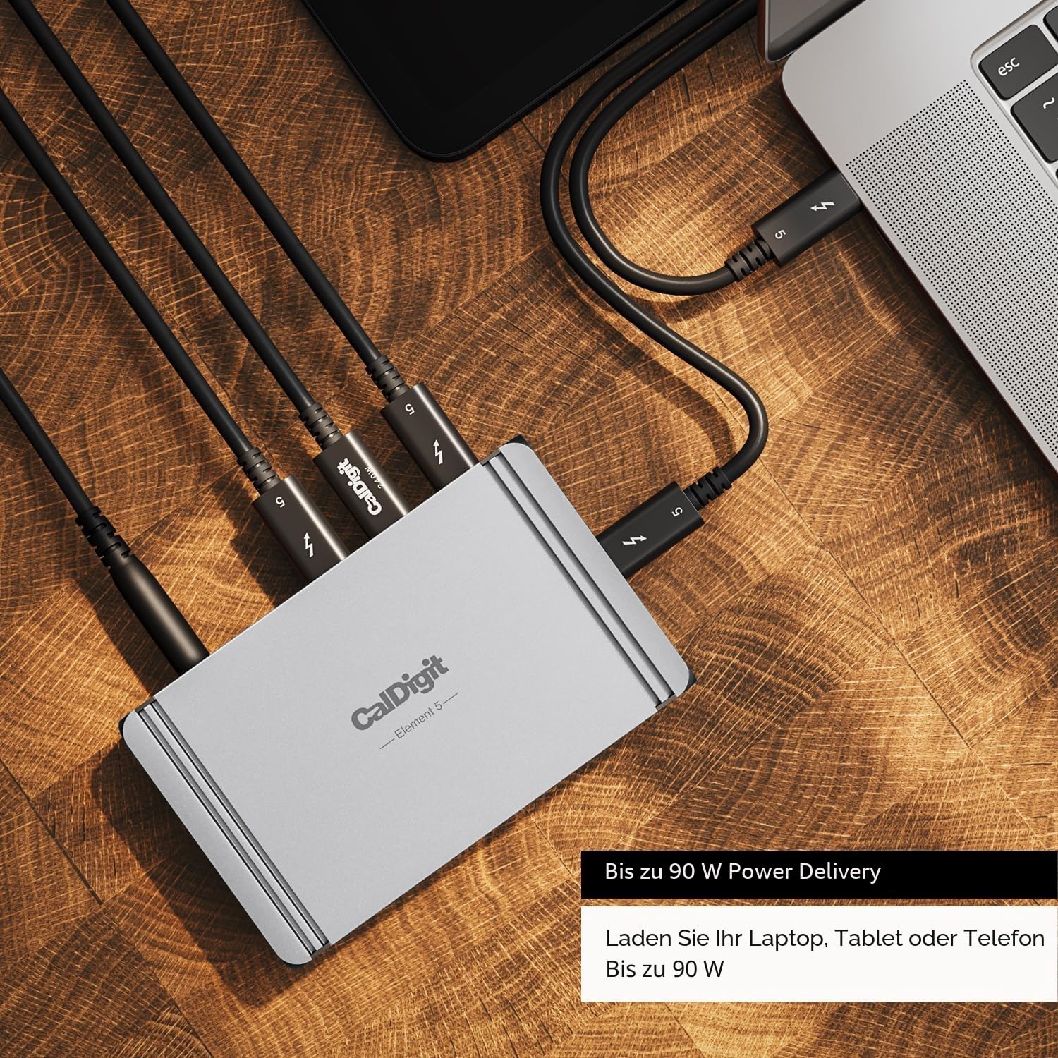 CalDigit E5 9-Port Thunderbolt 5 Element Hub – 90W Safe Laptop Charging | Mac/PC. Turns 1 port into 3x TB5, Powerful 180W PSU gurantees unthrottled 140W laptop charging, Drives dual 6K/8K. 0.8m cable