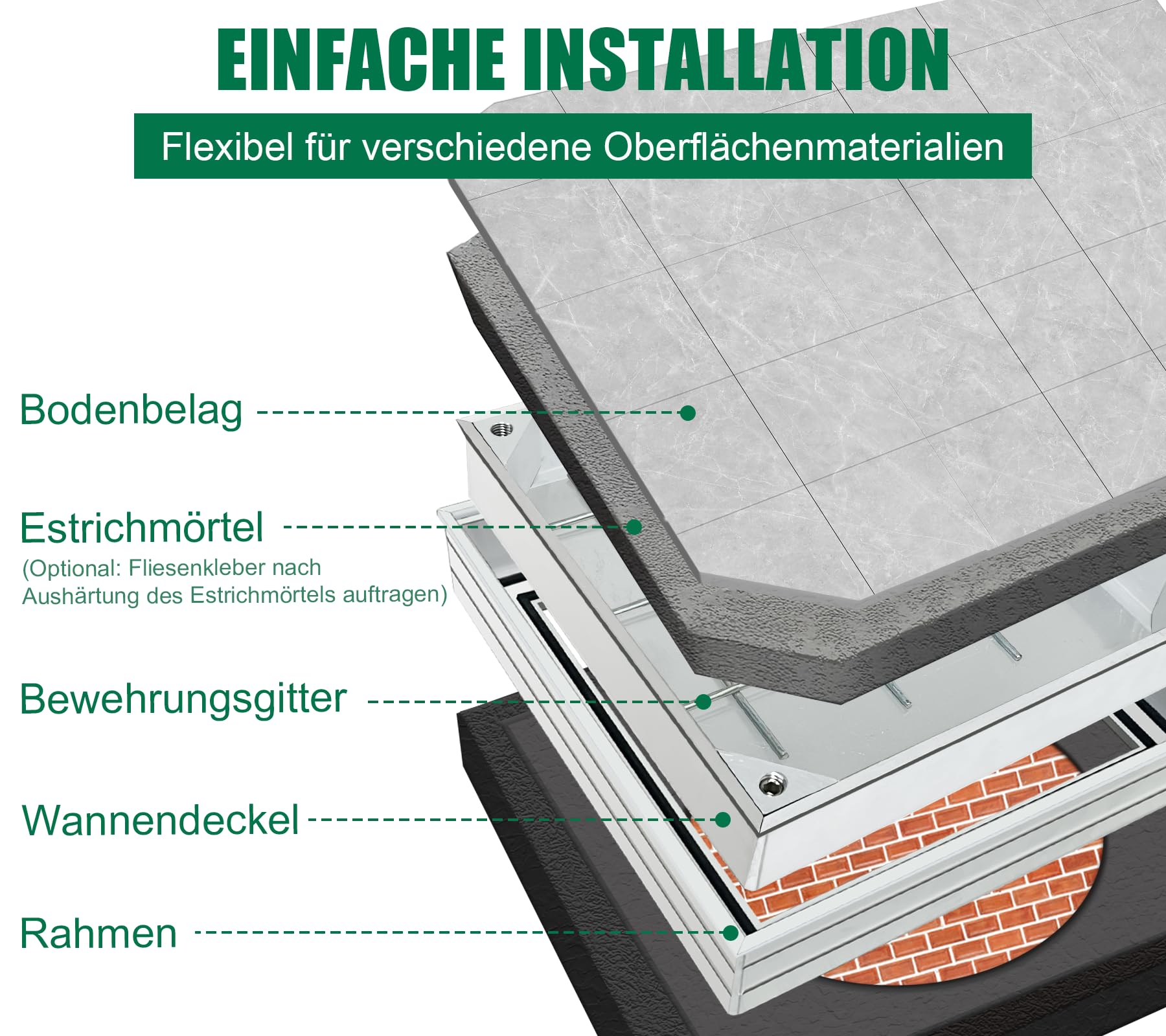 Schachtabdeckung Befliesbar Alu Außenmaß: 800 x 800 x 55 mm
