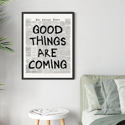 Miniatura 4 de Póster de periódico retro enmarcado con texto en blanco y negro, inspirador, arte de pared con cita positiva de moda, motivación, impresiones en