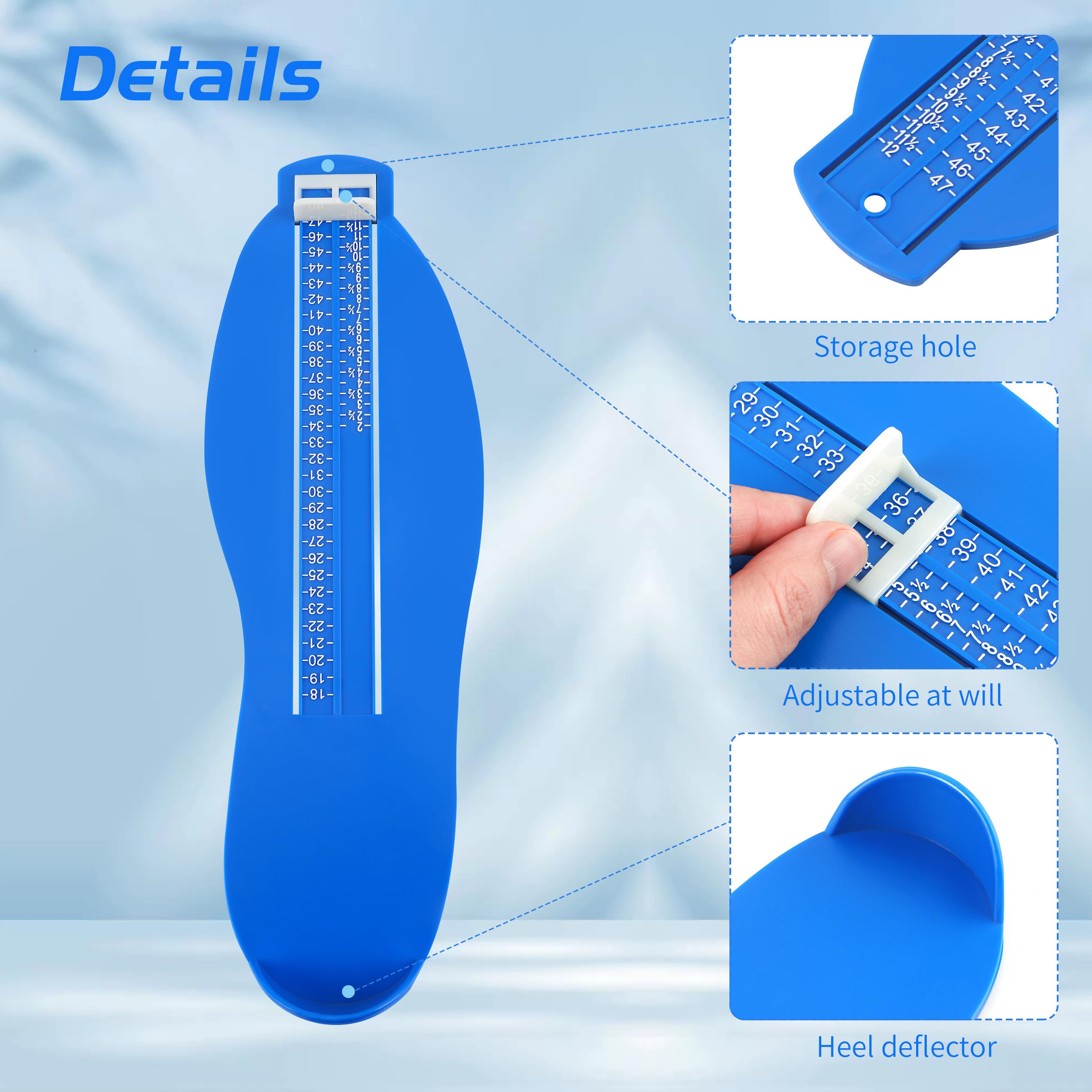 JSMTKJ Pedimetre Enfants et Adultes, Pointure Chaussure Mesurer Pied Dispositif de Mesure pour Déterminer la Pointure 18 à 47 et Ruban à Mesurer 1.5m（Bleu）