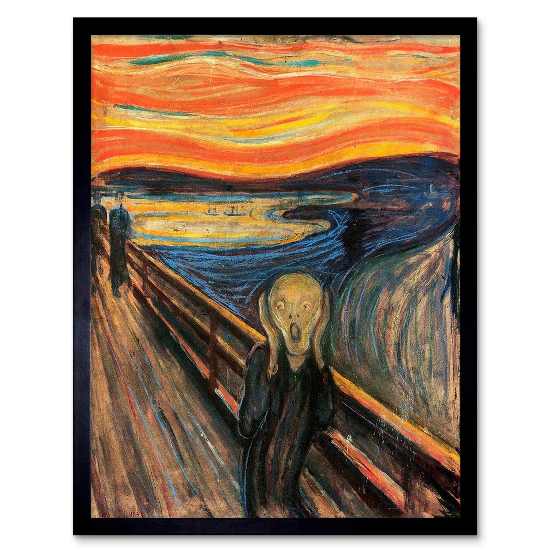 Wee Blue Coo Framed Black Edvard Munch The Scream Old Master Painting Art Print Framed Poster Wall Decor 12X16 Inch