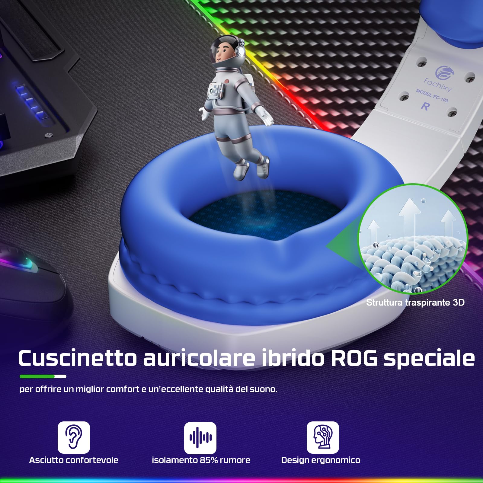 Fachixy 「2024 New」 FC100 Cuffie da gioco per PS4/PS5/PC/Xbox/Nintendo Switch, PS4 con cavo e luce RGB, cuffie stereo Surround con microfono, cuffie Cancelling Headphones – Bianco
