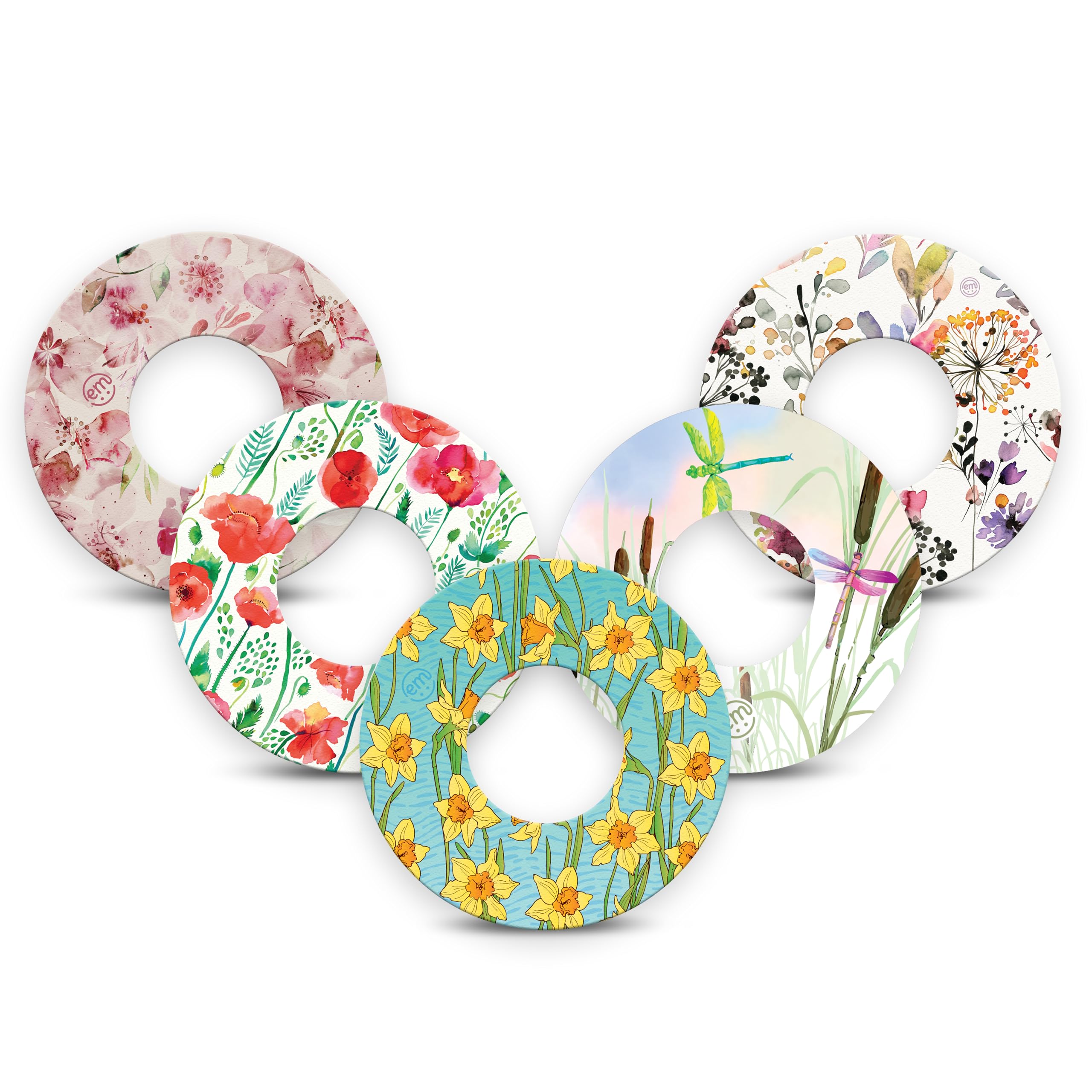 ExpressionMedAdhesive Patch for Libre 2 (5-Pack) - Made in The USA, Waterproof, Split Backing, CGM Tape (Fresh Floral Variety Pack)