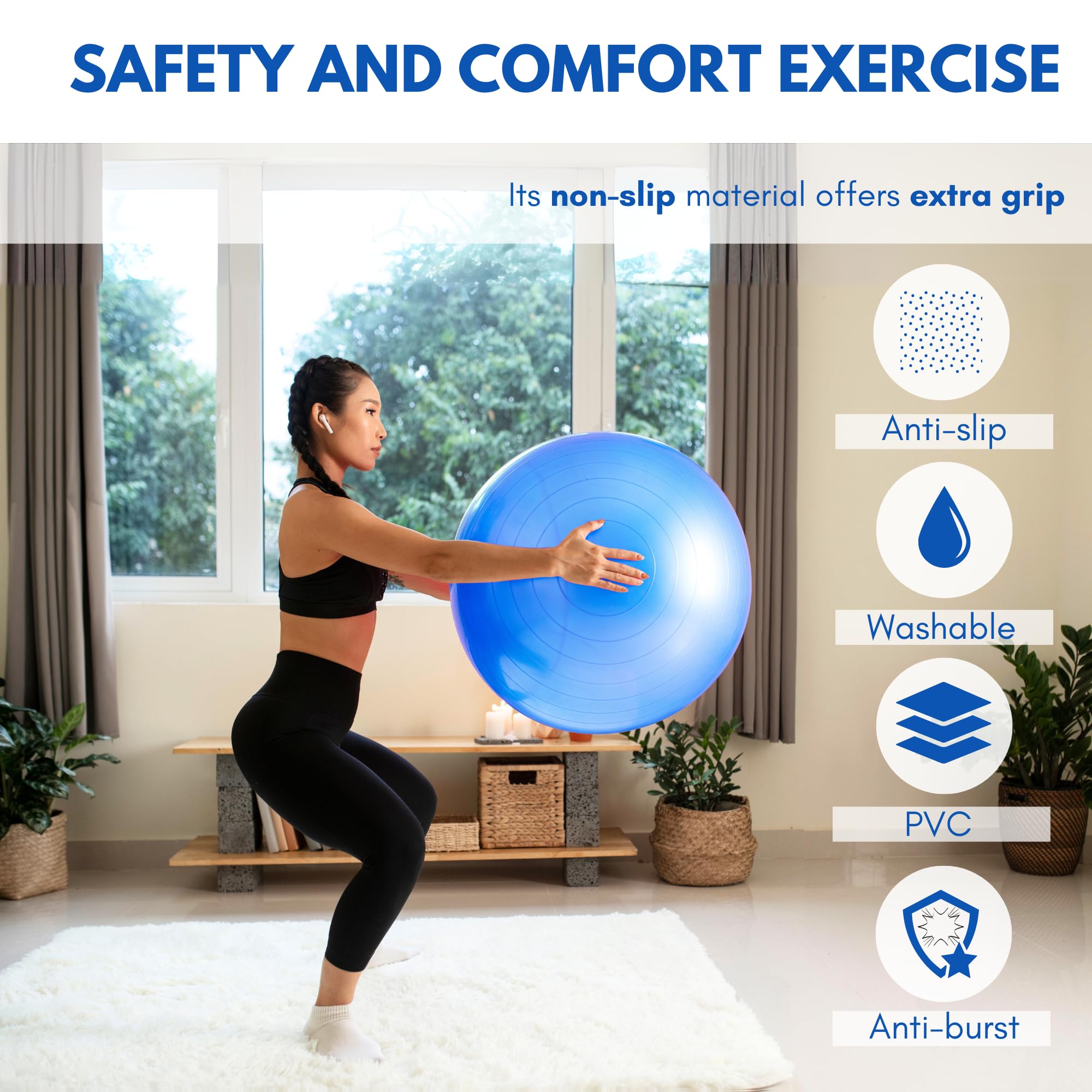 MAGIC SELECT Palla da Yoga 55 cm. Palla da Pilates in PVC Antiscivolo,Fitness, Fitball Resistente per Donne Incinte per Stretching, Equilibrio,Rilassamento con Gonfiatore Incluso.