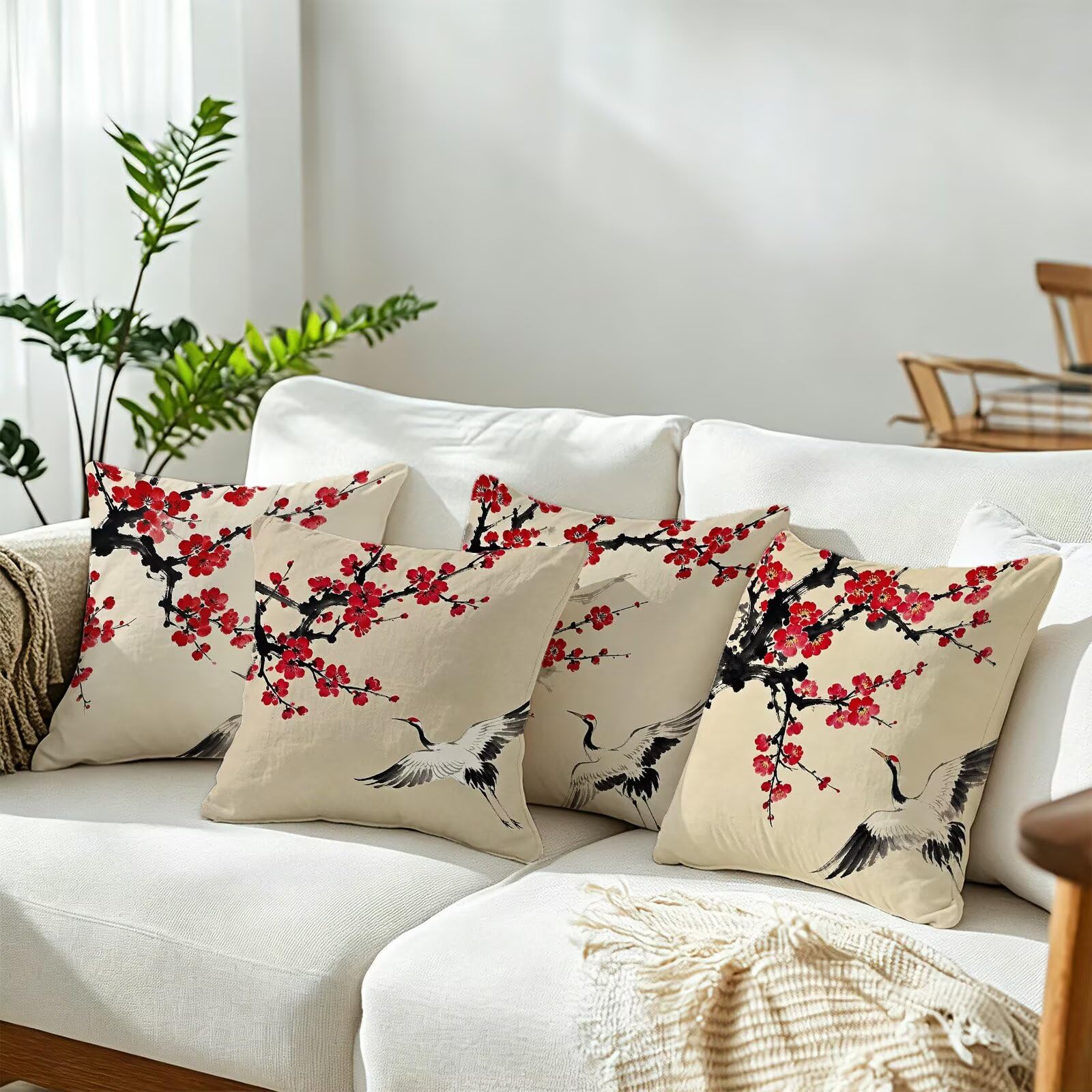 Cojines Exterior Rojo Funda Almohada 45x45 Impermeables Juego de 4, Cod-458