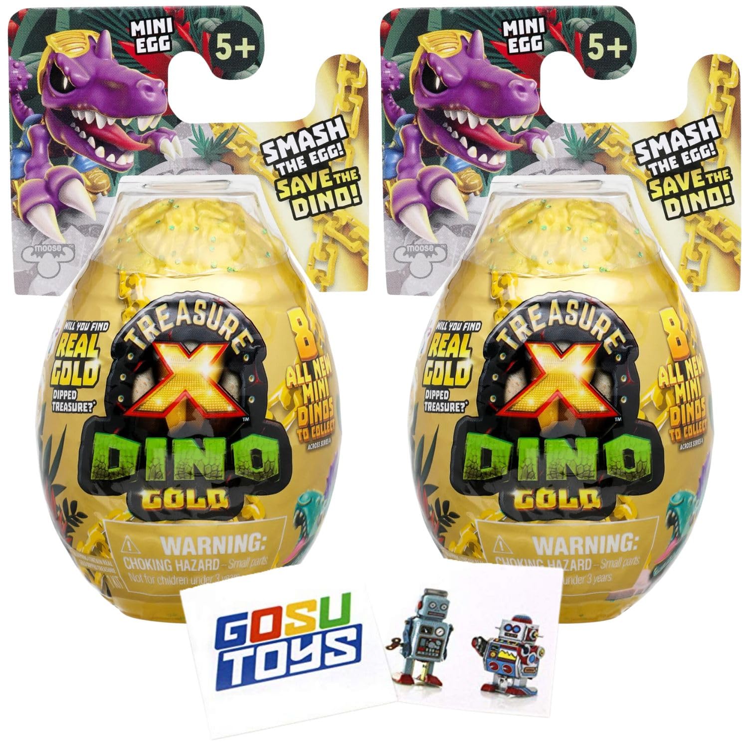 Treasure X Dino Gold Mini Egg (2 Pack) with 2 Gosutoys Stickers - Smash The Egg and Save The Dino