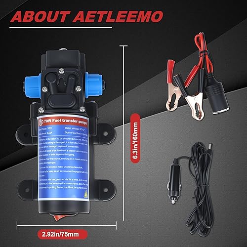 Miniatura 9 de Bomba de transferencia de gasolina de 12 V, bomba de diafragma autocebante de 80 W, ofrece hasta 120 galones de gasolina o combustible diesel por