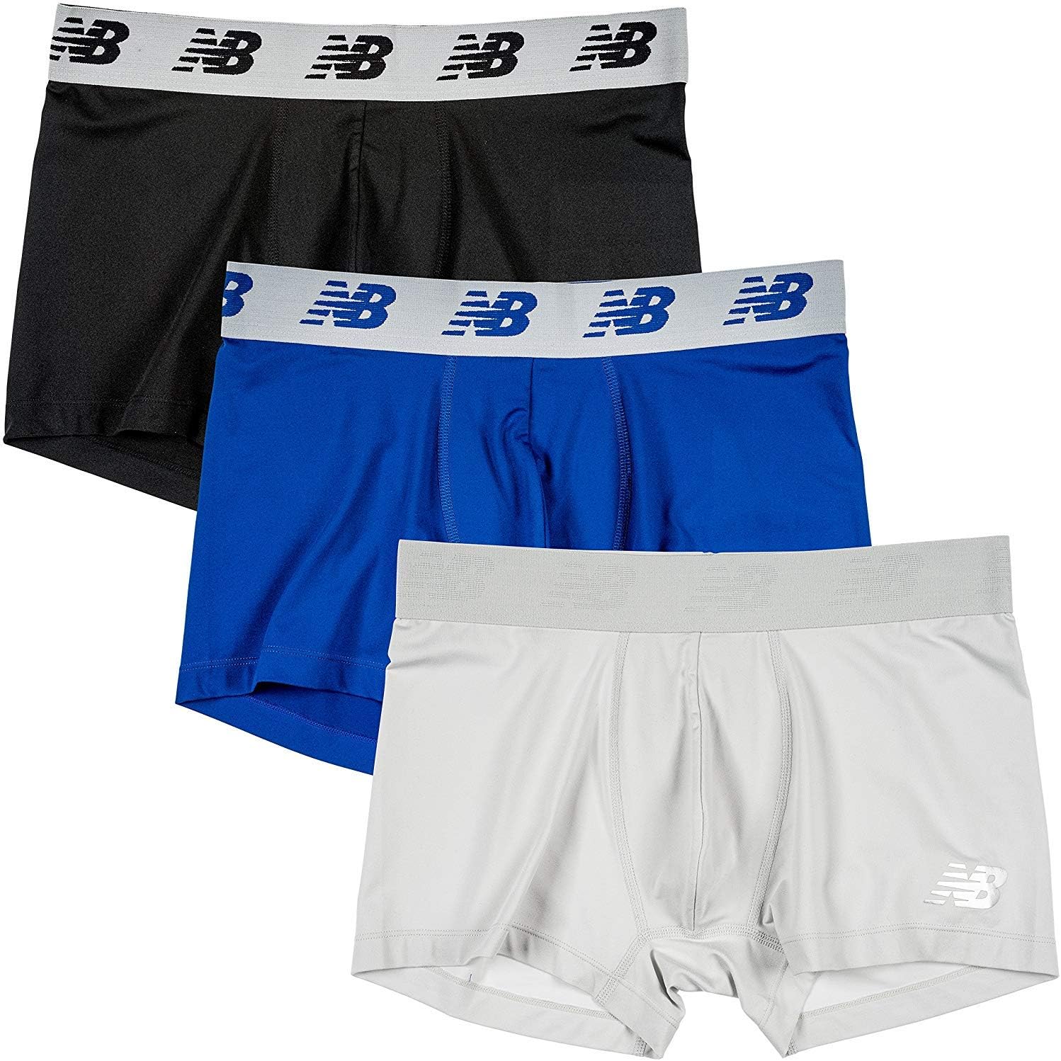 New Balance Men's No Fly Trunks Underwear, Jacquard Waistband, Breathable Lightweight, Moisture Wicking (3 Pack)