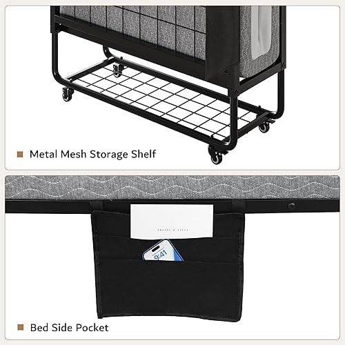 Miniatura 6 de iPormis Cama plegable con colchón, cama plegable individual de 76 x 38 pulgadas con bolsillo lateral y estante de almacenamiento, camas plegables