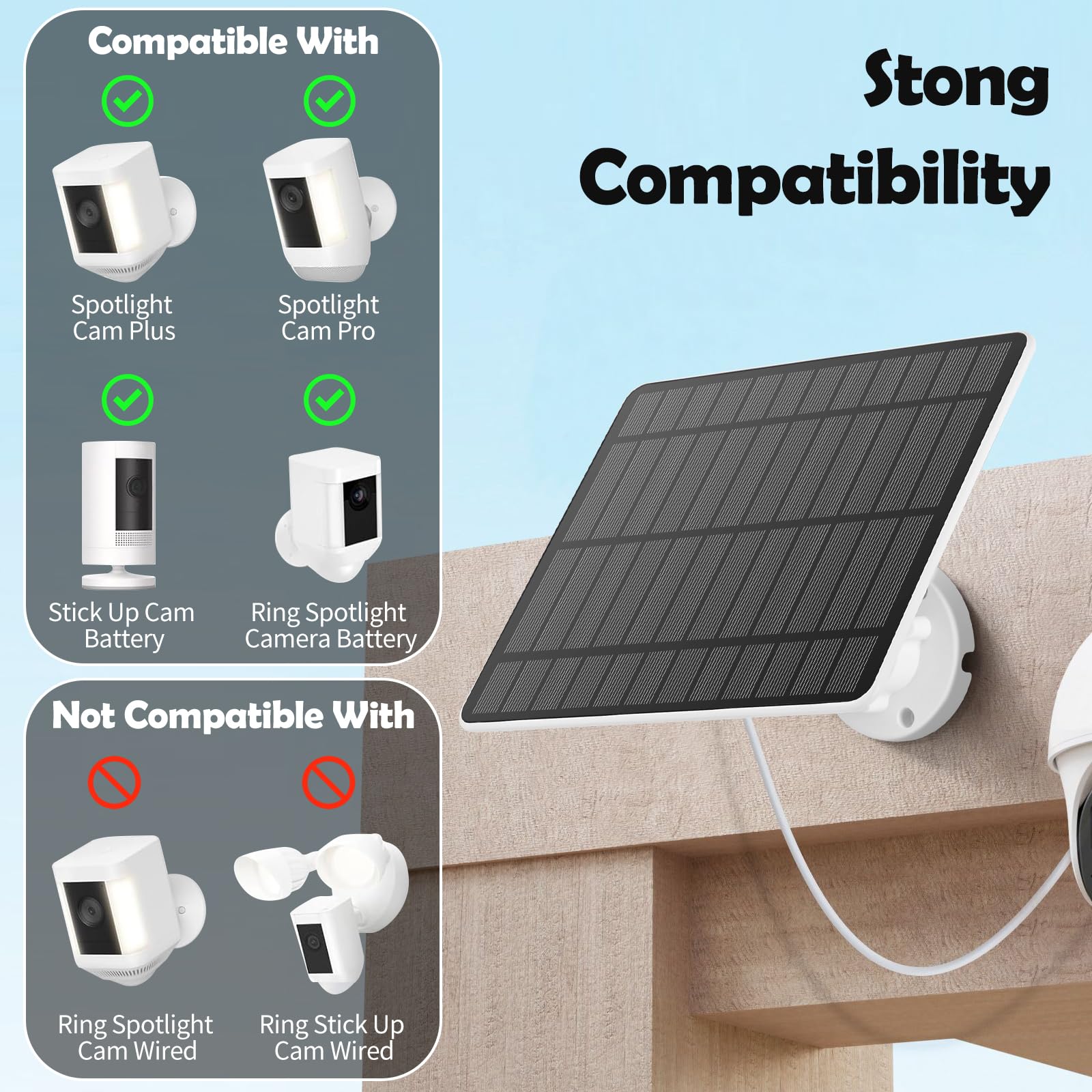 Weinsamkeit 5W Solarpanel für Überwachungskamera Aussen, Solarmodul Kompatibel mit Ring Spotlight Kamera Akku/Stick Up Cam Akku, Barrel Stecker zu USB-C Adapter, 4M Kabel, IP65 Wasserdichtes(2 Pack)