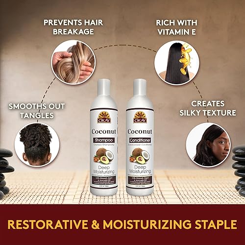 Miniatura 6 de OKAY Champú y acondicionador de coco para el cuidado del cabello, hidratación profunda, ayuda a reponer la humedad y la elasticidad para un cabello