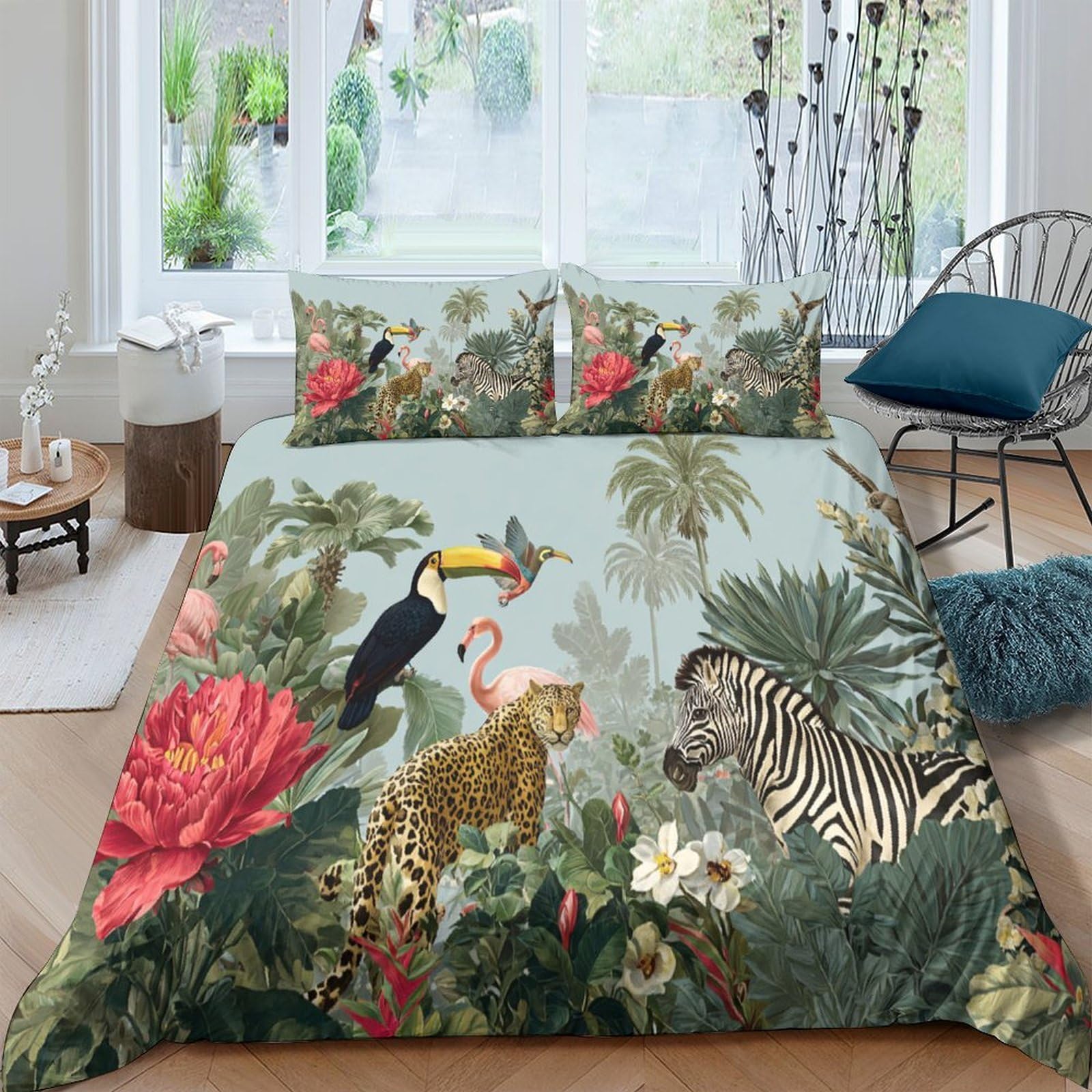 Ctjqhvkz Style-3 3D Printed Jungle Wildlife Fitted Sheet Microfiber Soft Animal Forest Bed Cover For Bedroom Guest Room Protection Decor Single（135X200cm）