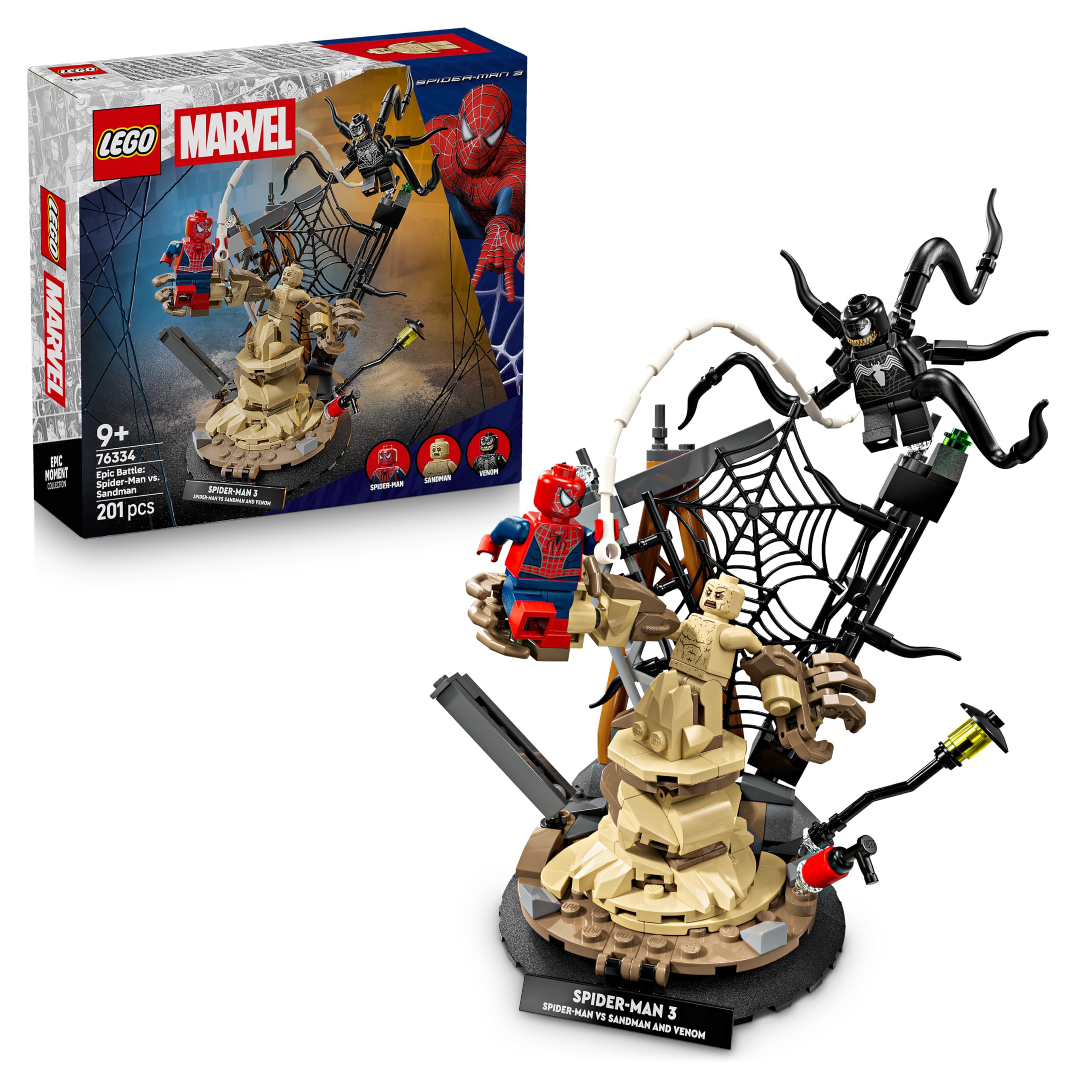 LEGO | Marvel Großer Showdown: Spider-Man vs. Sandman - Spiderman Spielzeug mit 3 Minifiguren - Spider Man, Venom und Sandma - Kinder Geschenk für Jungen ab 9 Jahren, Mädchen und Fans - 76334
