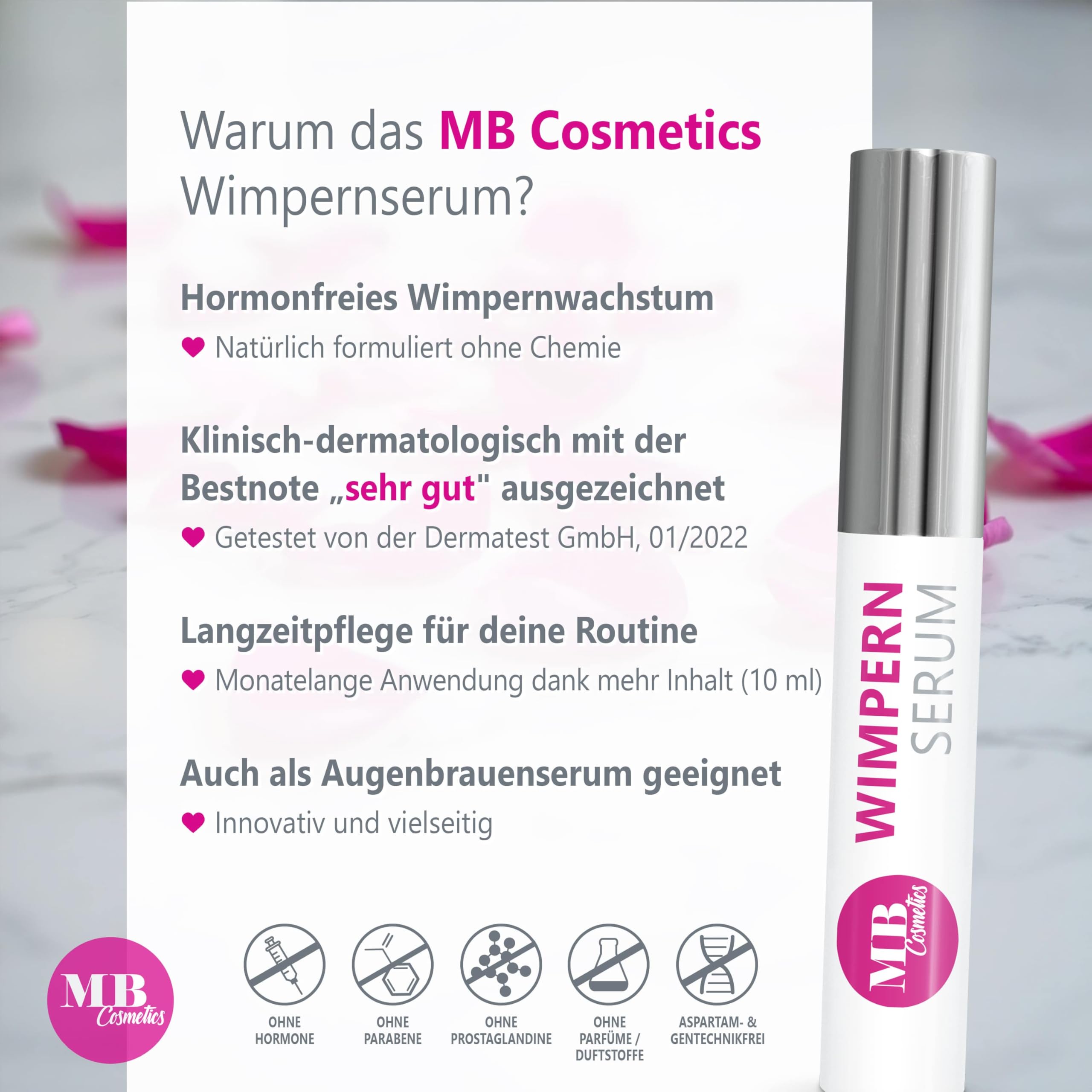 Testsieger 2025: Hormonfreies Wimpernserum 10ml mit Hyaluron, Kollagen, Peptiden, Weizenprotein – Wimpernserum ohne Hormone schützt und kräftigt die Wimpern. Mit Aloe-Vera, Ginseng und Panthenol.