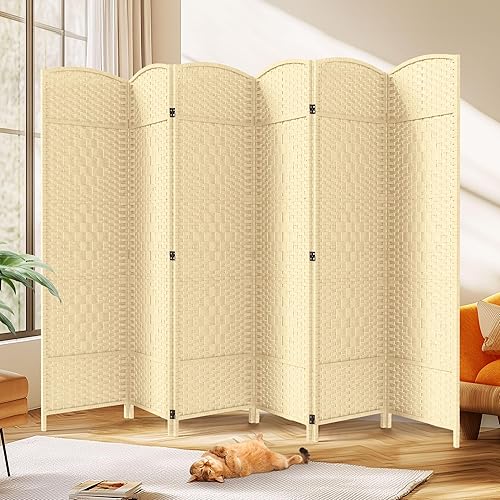 Miniatura 14 de JOSTYLE - Separador de habitación plegable con privacidad, divisor de pantalla de 4 paneles, de 1.8 m de alto. Separador de pared de ratán Gris y