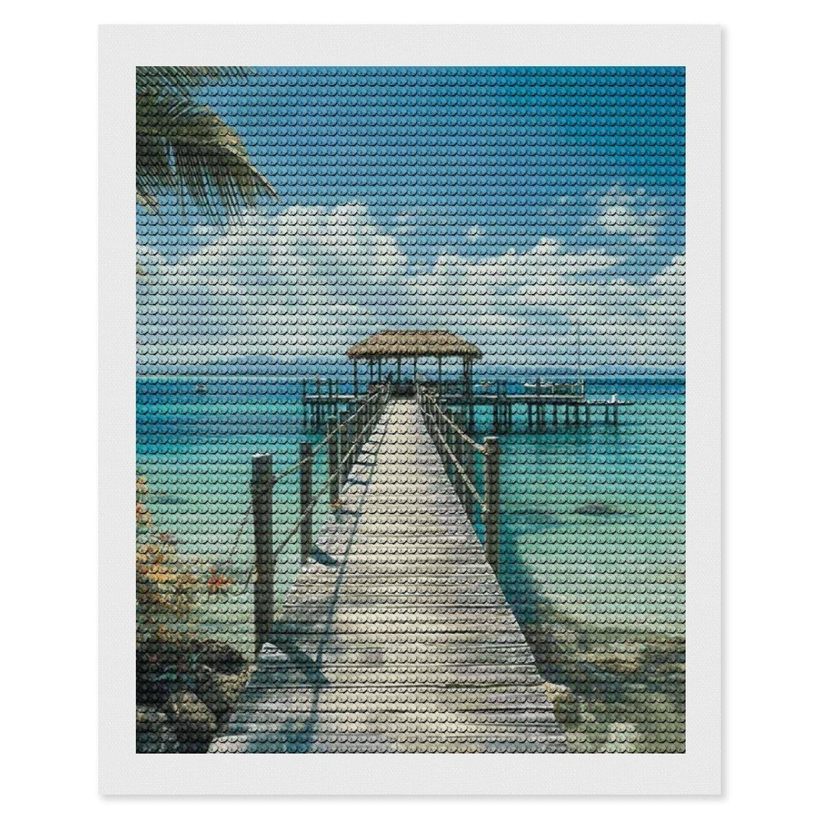 DWVTSLH Tropical Pier Diamond Painting Kits for Adults, Personalized Diamond Photo Art Full Drill, DIY 5D Diamond Art Painting Kits for Beginners, Home Wall Decor 16"x20"