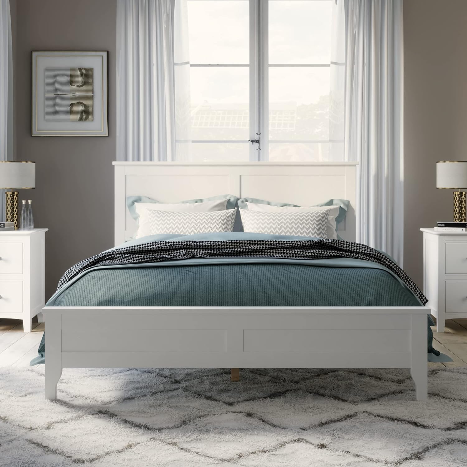 LZ LEISURE ZONE Full Size Platform Bed, Modern Solid Wood