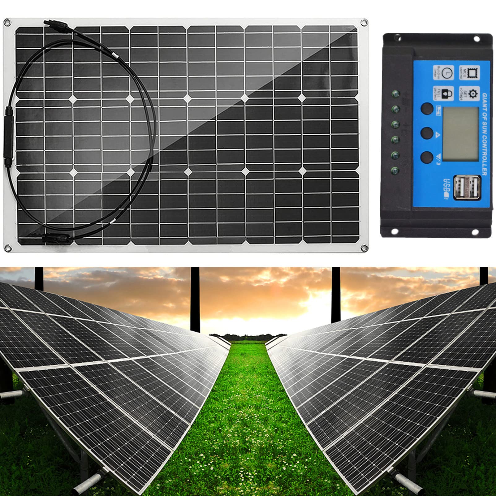 Monokrystaliczne moduły solarne 80 W, 20 V, wysoka wydajność, monomodulowa ładowarka PVC, do domu, na kemping, łódź, do przyczepy kempingowej i innych zastosowań niezależnych od sieci