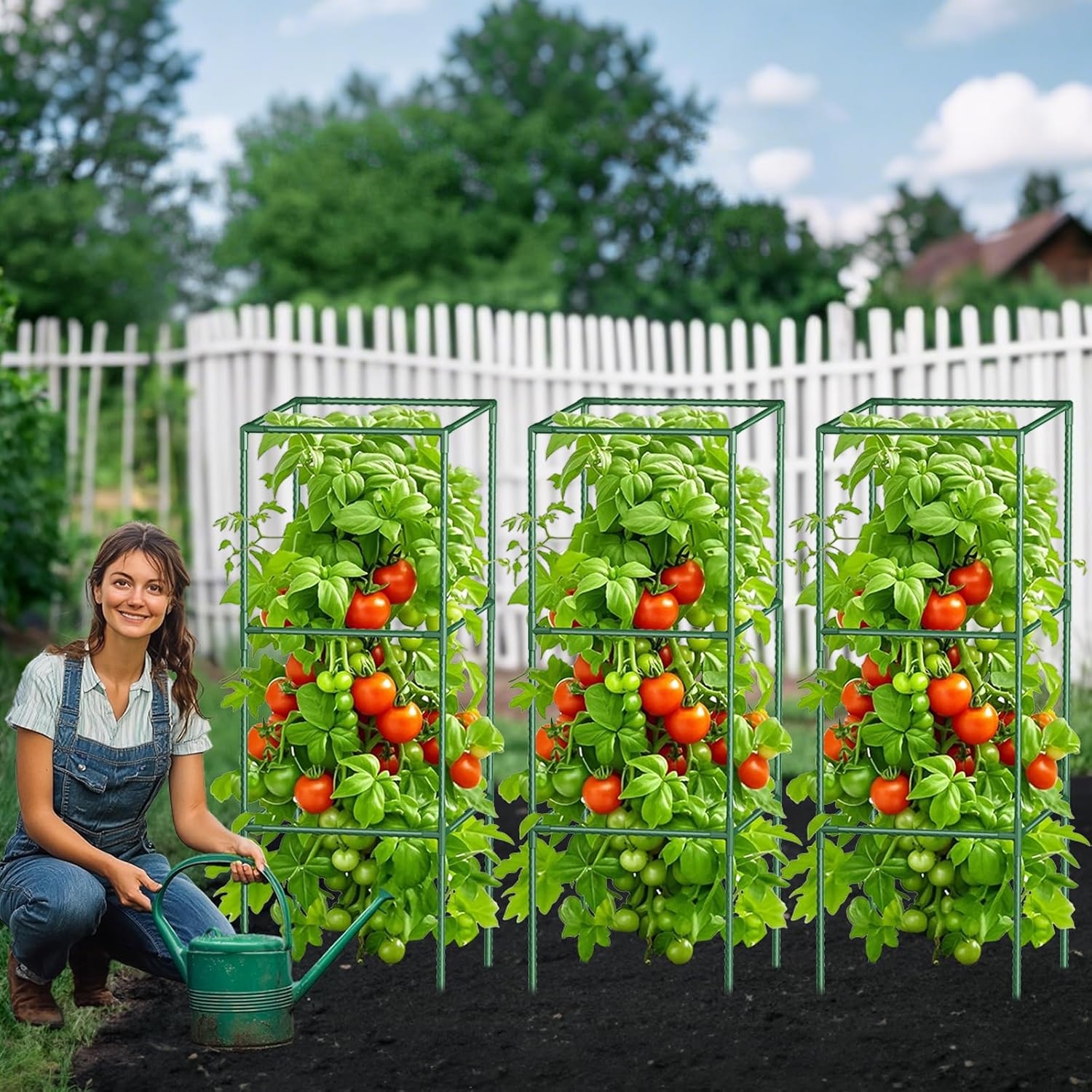 Square Tomato Cages for Garden: 3 Pack Heavy Duty Plant Cage - 48.5in Adjustable Height Tomato Plant Support cage for Flowers, Fruits, Vegetable