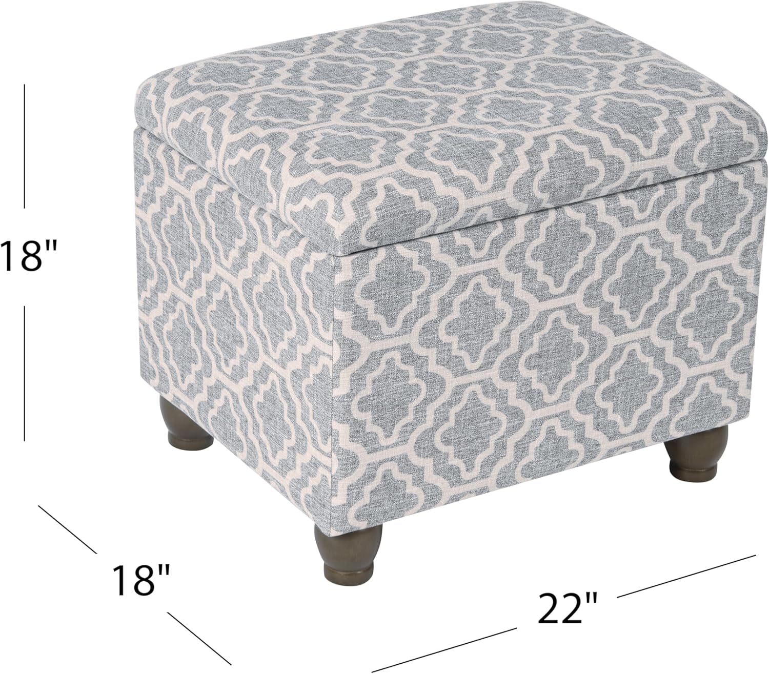 Gray Geometric Wood Storage Ottoman with Hinged Lid