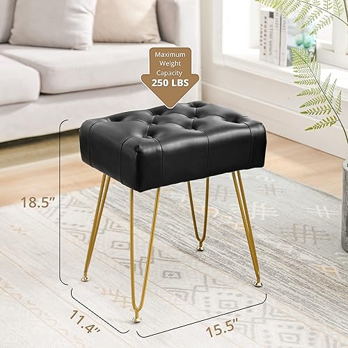 Miniatura 2 de LUE BONA Taburete rectangular moderno de piel sintética silla de tocador para sala de maquillaje reposapiés otomano negro banco de entrada con patas