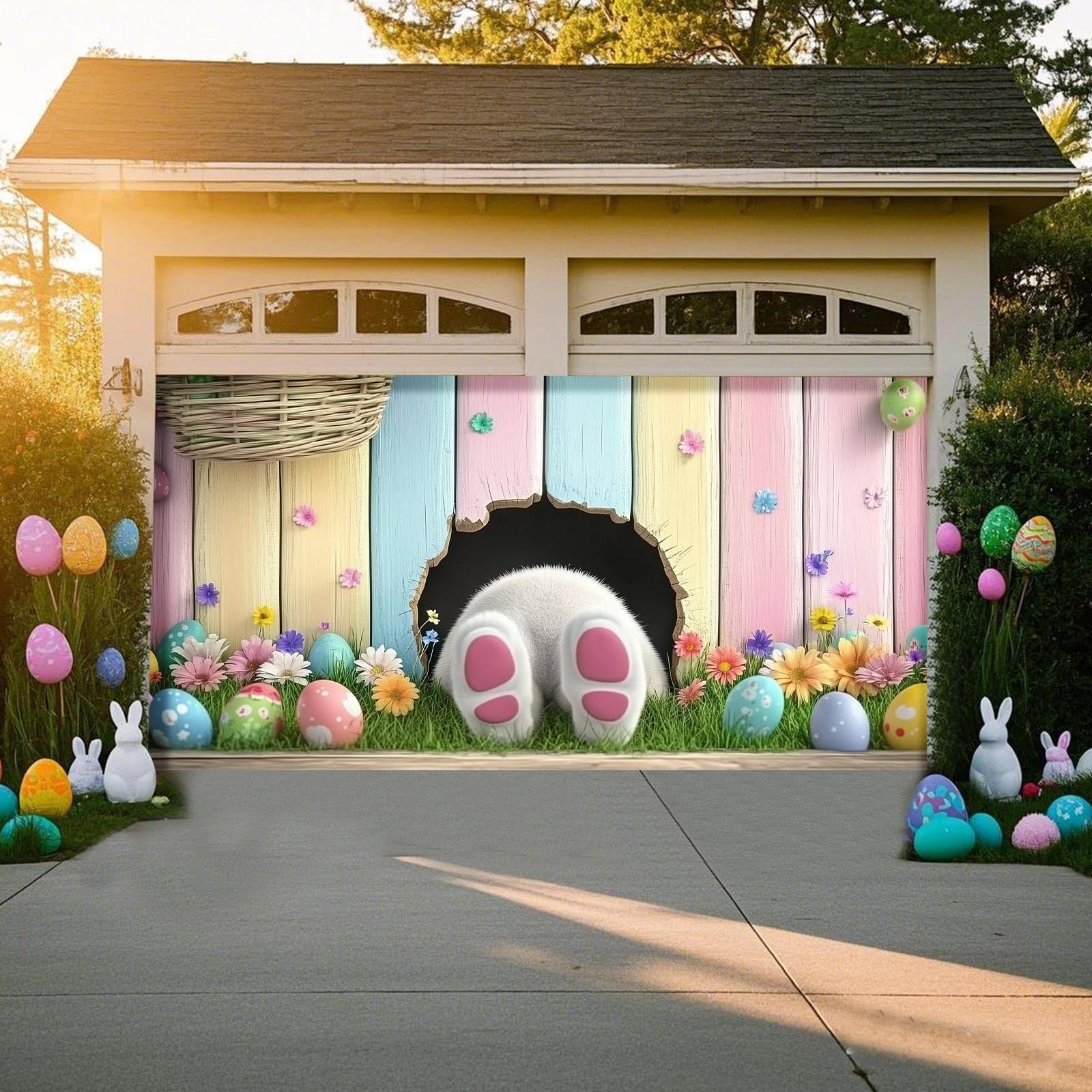 Easter Garage Door Cover, He Is Risen Easter Spring Garage Door Decoration, Easter Garage Door Banner Backdrop for Wall Door Decoration