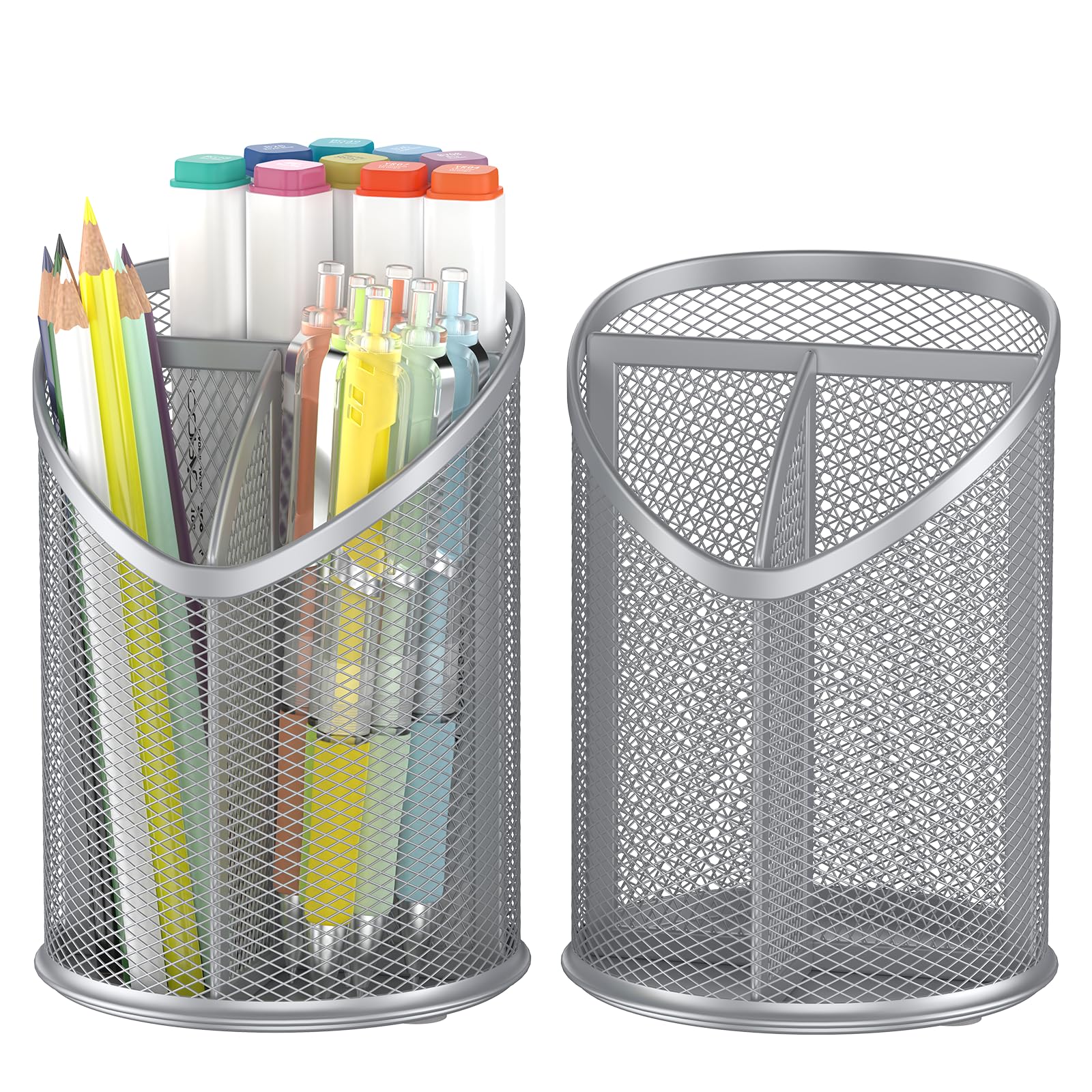 Delifox 2 Pack Pen Holder Mesh Round Pencil (Silver)