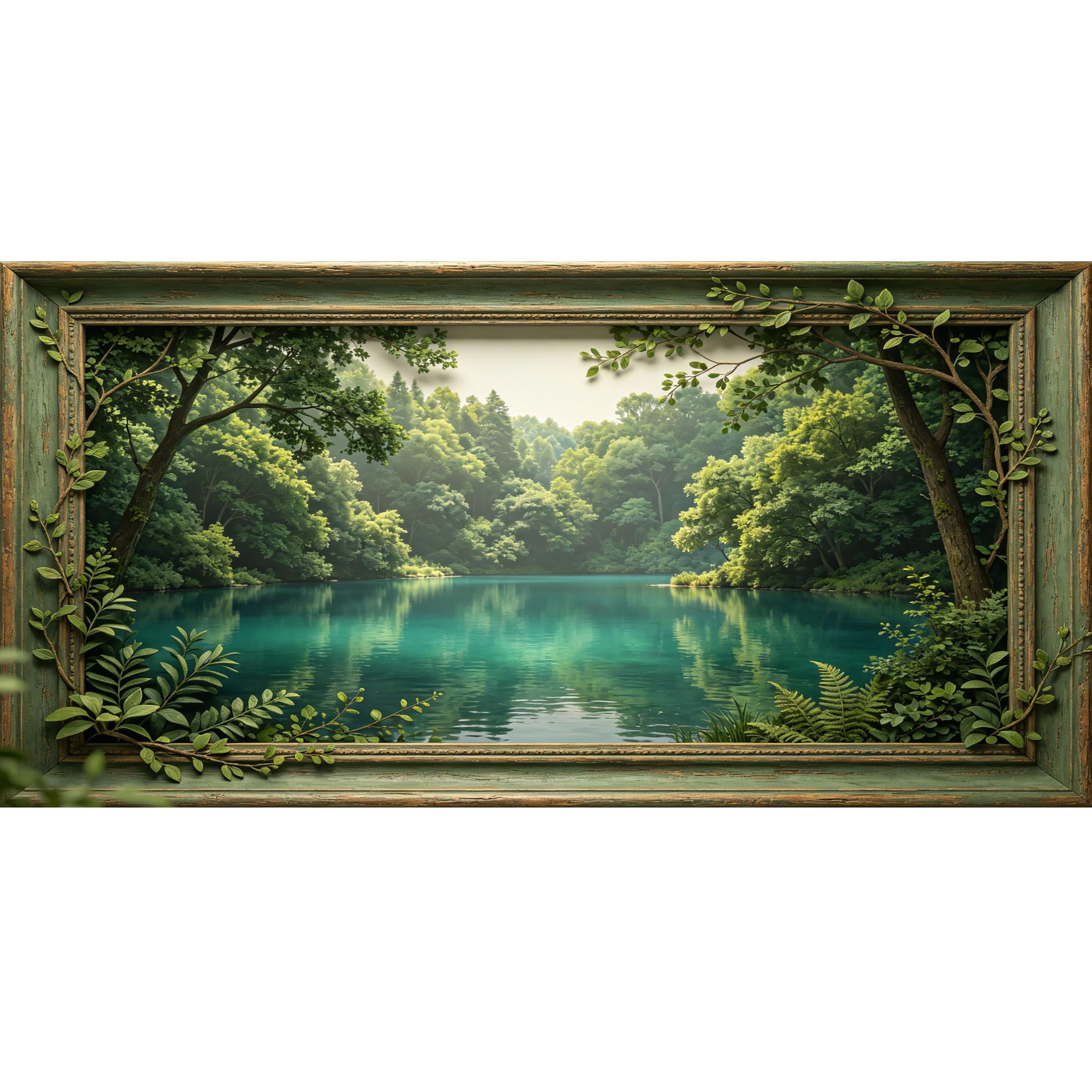 Agglomerix 3D Framed Wall Art Forest Lake View Woodland Botanical Nature Landscape Large Size SelfAdhesive Removable Wall Decor Prints Artwork for Living Room Bedroom Office