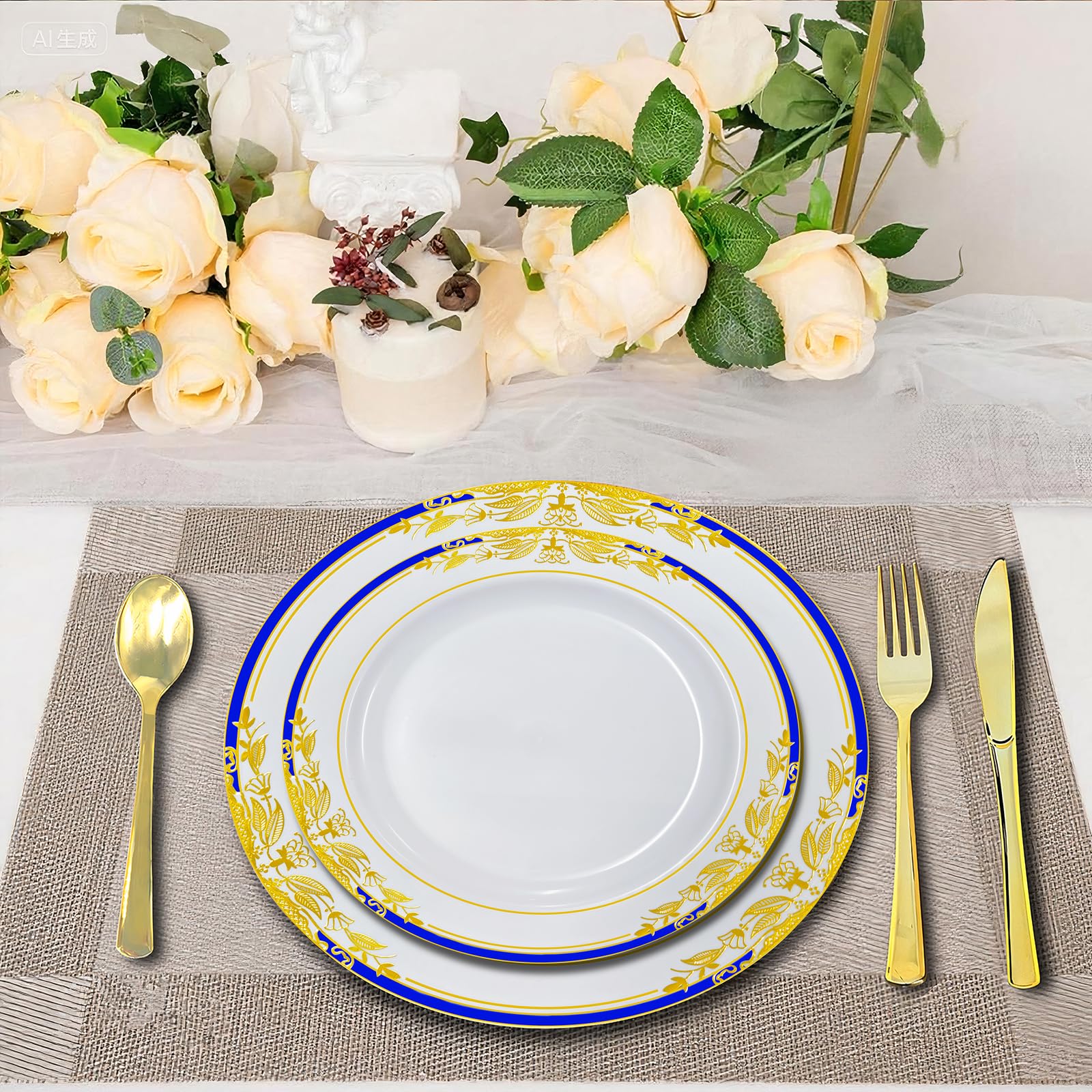Gold Disposable Plates Set - Elegant Party Plates -7 Gold Disposable Plates Set - Elegant Party Plates -7