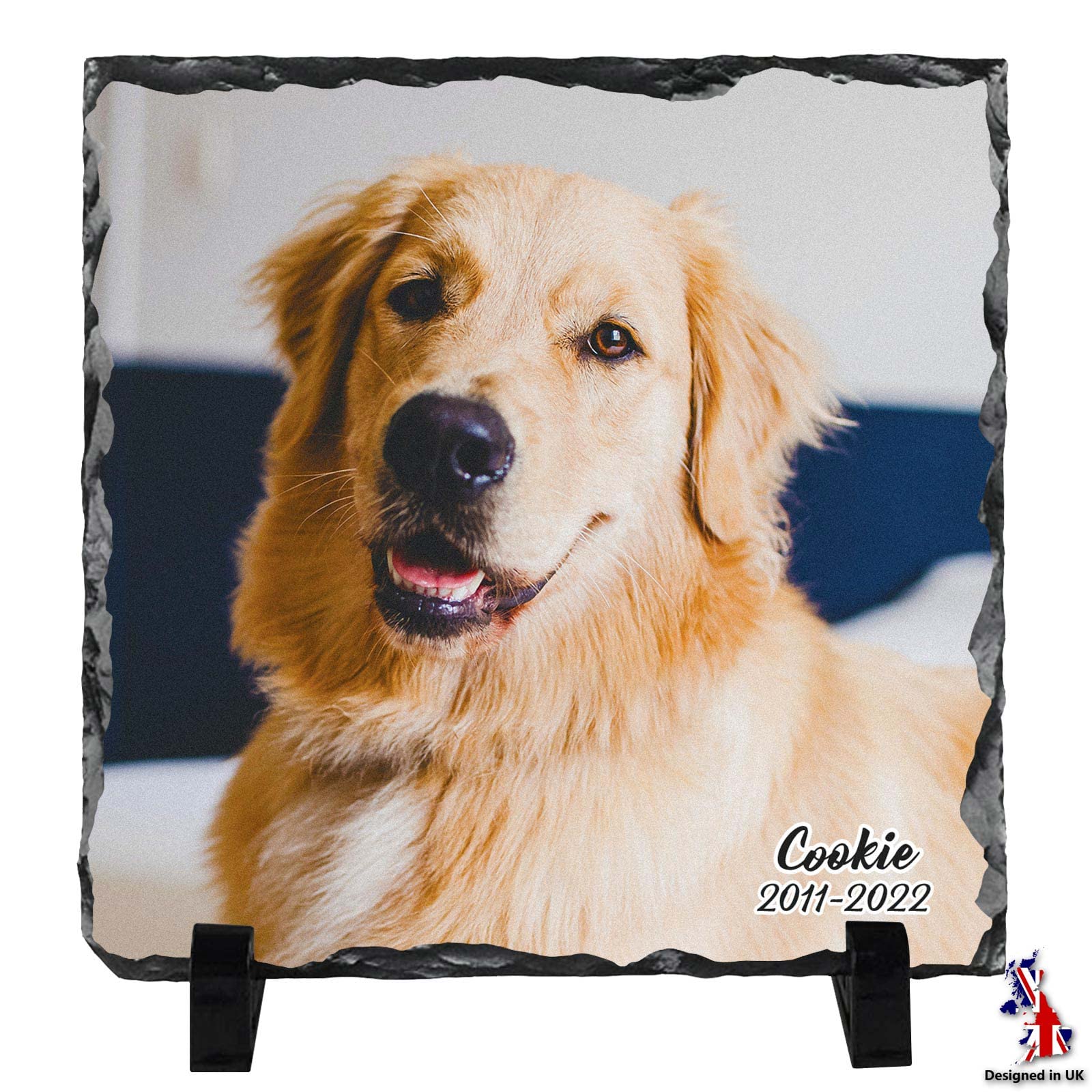iDIY Personalised Memorial Gifts, Custom Rock Slate Photo Frame Plaques Memorial, Funeral Gift, Sympathy Pet Remembrance Gifts for Loss of Dog Cat Mom Dad 7.5x7.5in