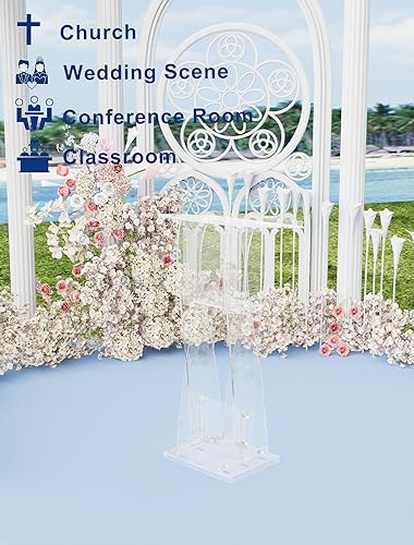 Miniatura 6 de Soporte de podio acrílico mejorado, púlpitos para iglesias, atriles y podios modernos de 47.5 pulgadas con estante de almacenamiento para aula,