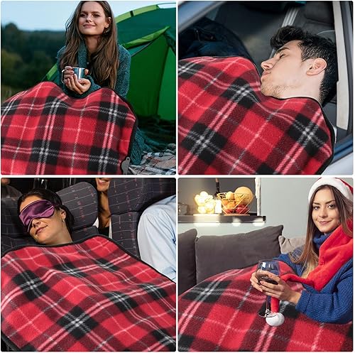 Miniatura 5 de Tuanse Manta eléctrica para automóvil de 12 V, 16 x 16 pulgadas, manta de forro polar con controlador de temperatura, adaptador USB, adaptador de