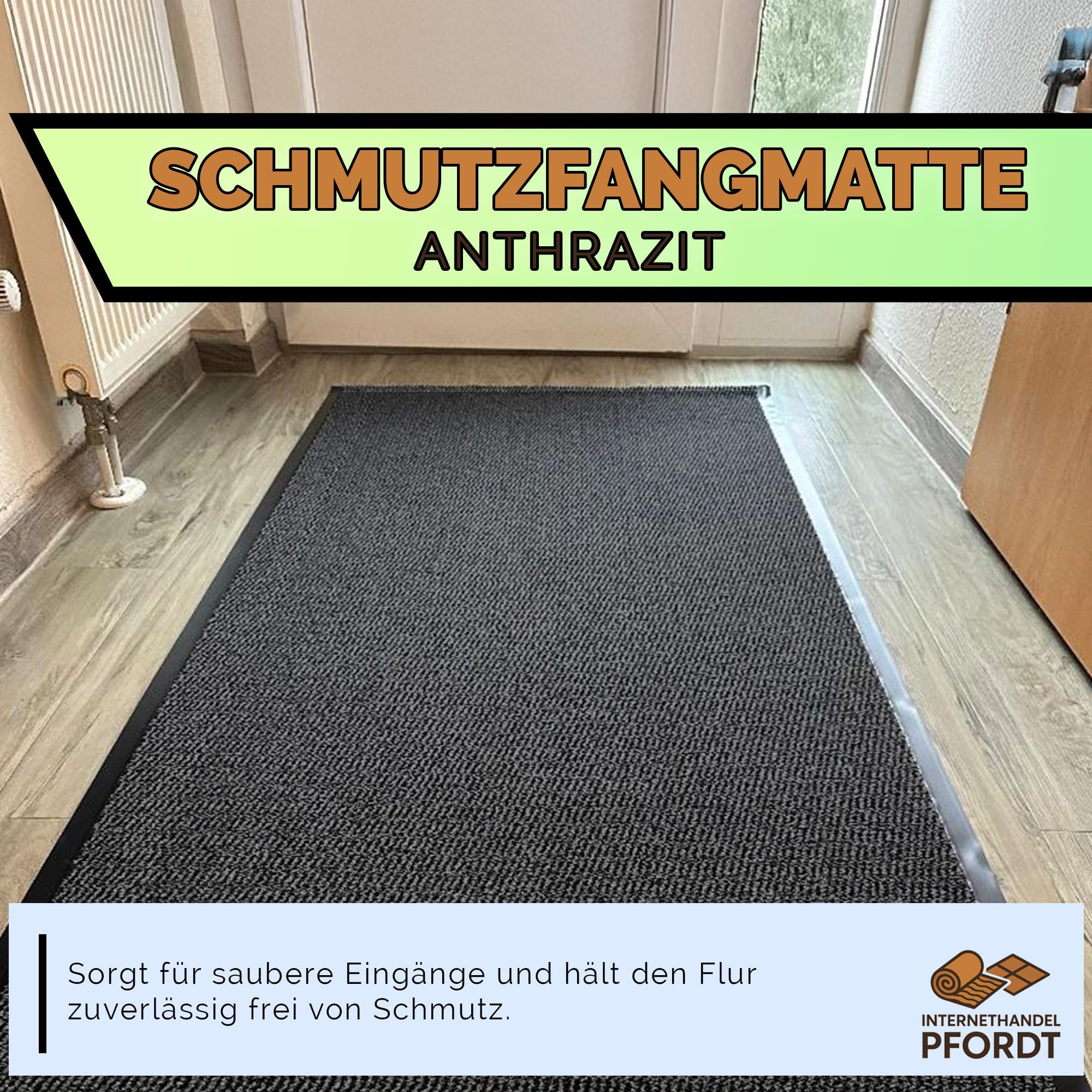 Schmutzfangmatte Anthrazit, 450x90 cm, Fußmatte rutschfest aus Polyamid, Schmutzfangläufer für innen und überdachten Außenbereich