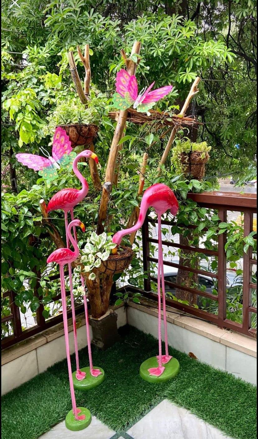 Thedecorshed Fiber Flamingos for Garden Decor, Home Decor, Flamingos, Pack of 3(Flamingo Pack of 3, Pink, Fiber)