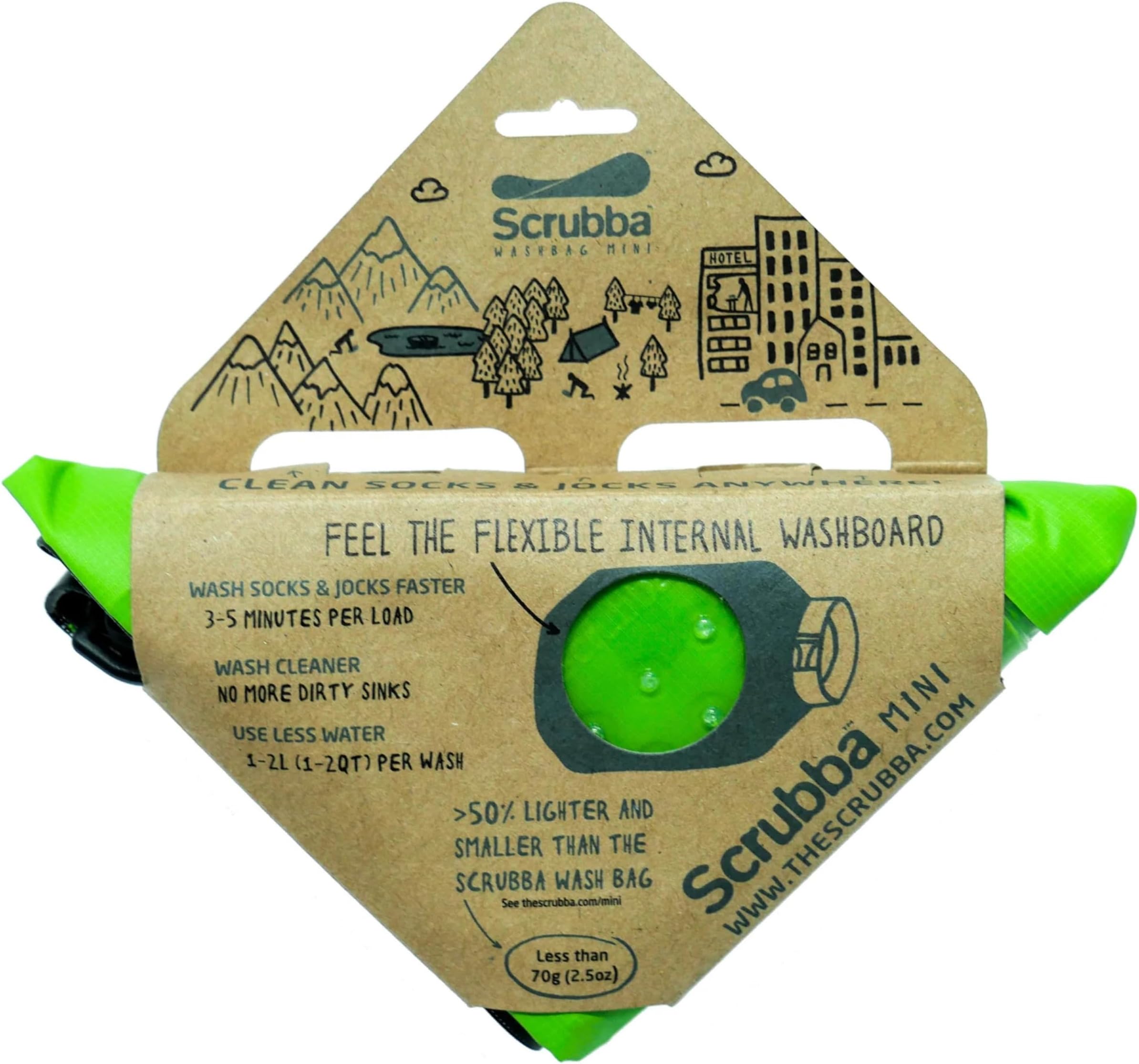 Scrubba MINI Wash Bag – Ultra-Compact Portable Washing Machine – Pocket-Size Clothes Washer for Travel, Camping & Hiking – Dry Bag & Laundry Essentials – Use with Detergent or Hand Soap – 70g