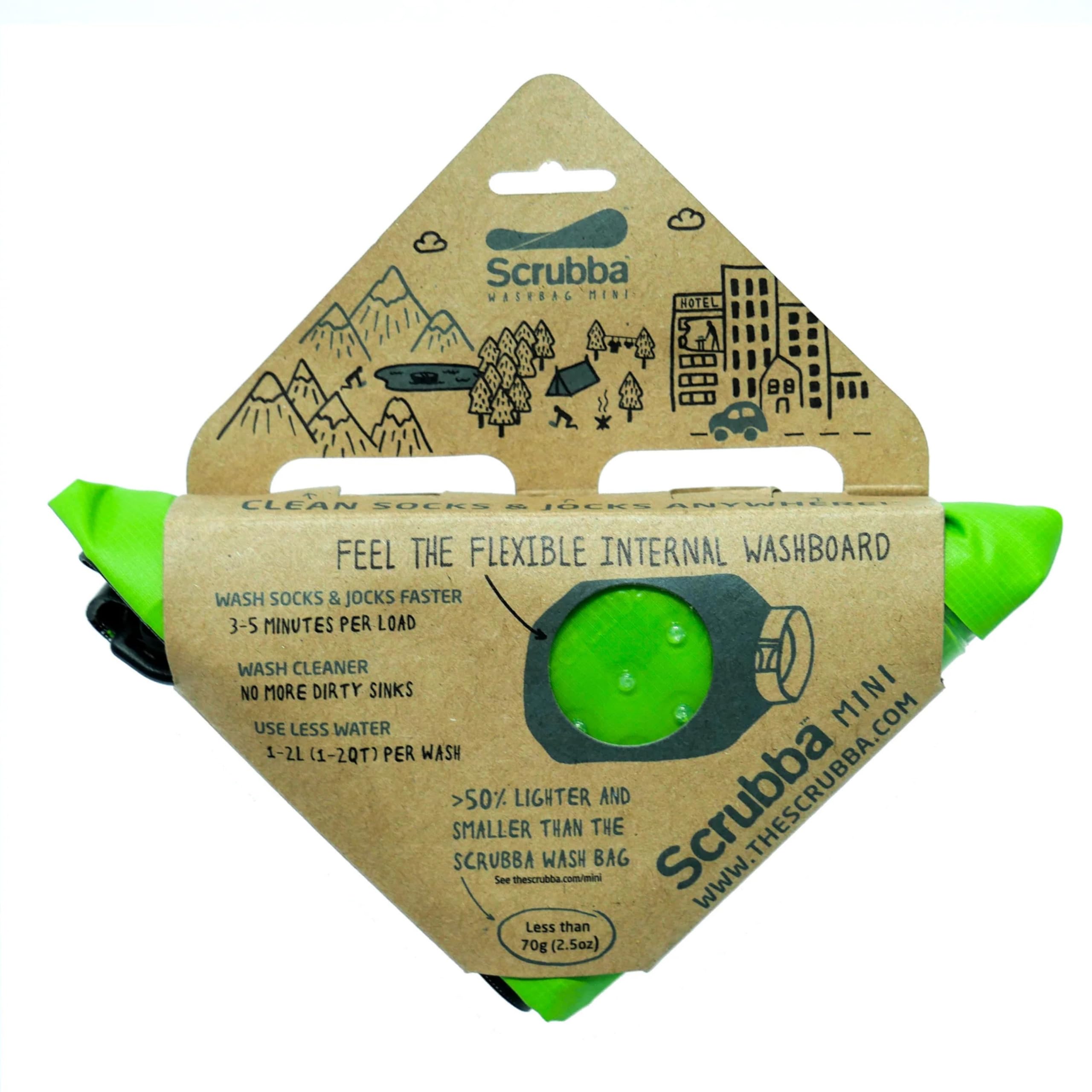 Scrubba Mini Wash Bag Ultra-Compact Laundry Bag Ideal for Travel, Camping & Hiking | Portable Washer & Dry Bag, Must-Have Travel Essentials Green Small