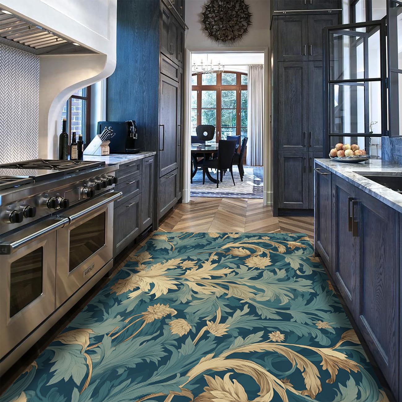 Tappeto 100x150 lavabile Tappetino da nursery vintage blu floreali per soggiorno teal botanico a voluta camera letto Moquette antiscivolo ultrasottile la sala giochi pranzo della
