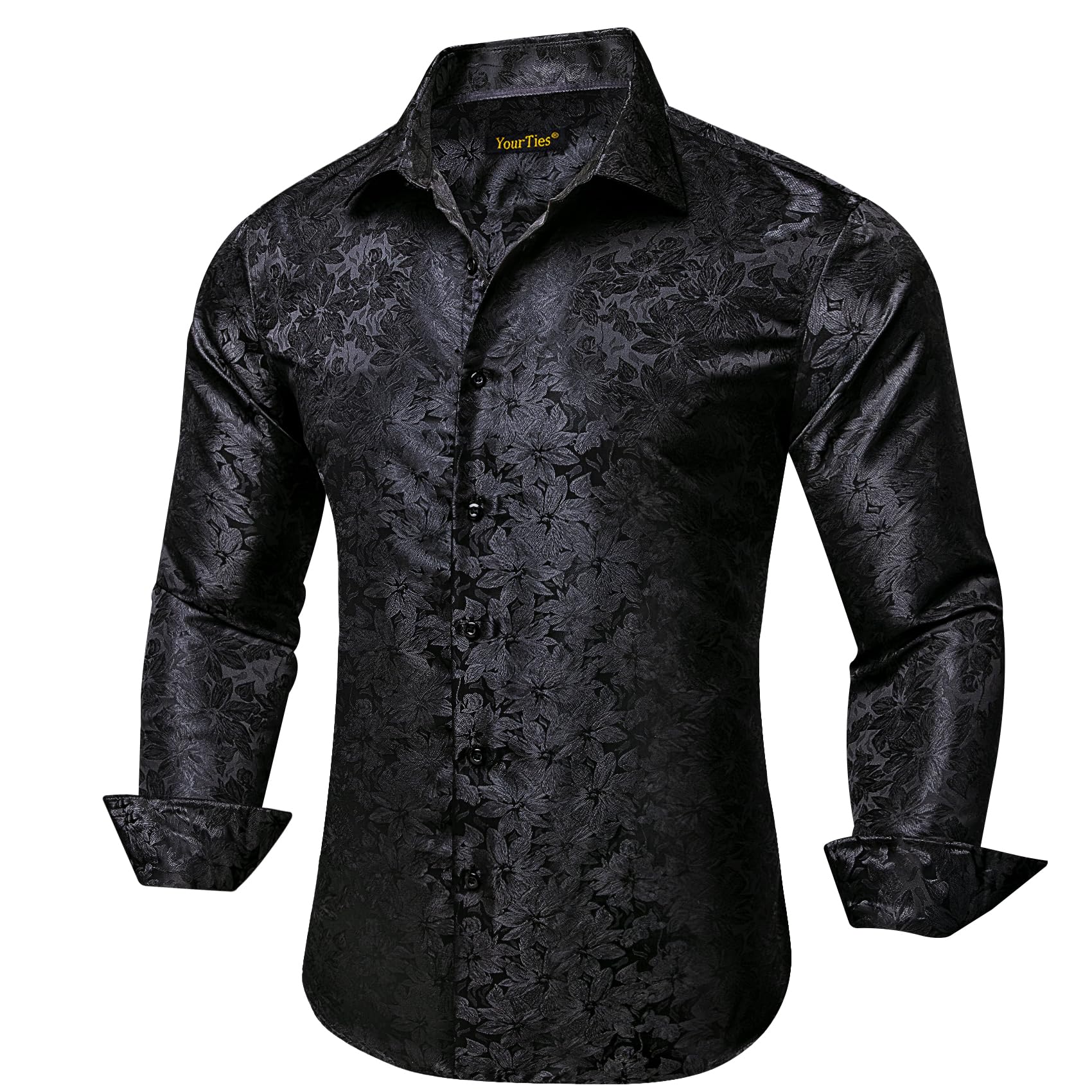 YourTies Camicia da uomo in seta cachemire floreale a maniche lunghe, con bottoni, senza pieghe, stile western, casual, per feste
