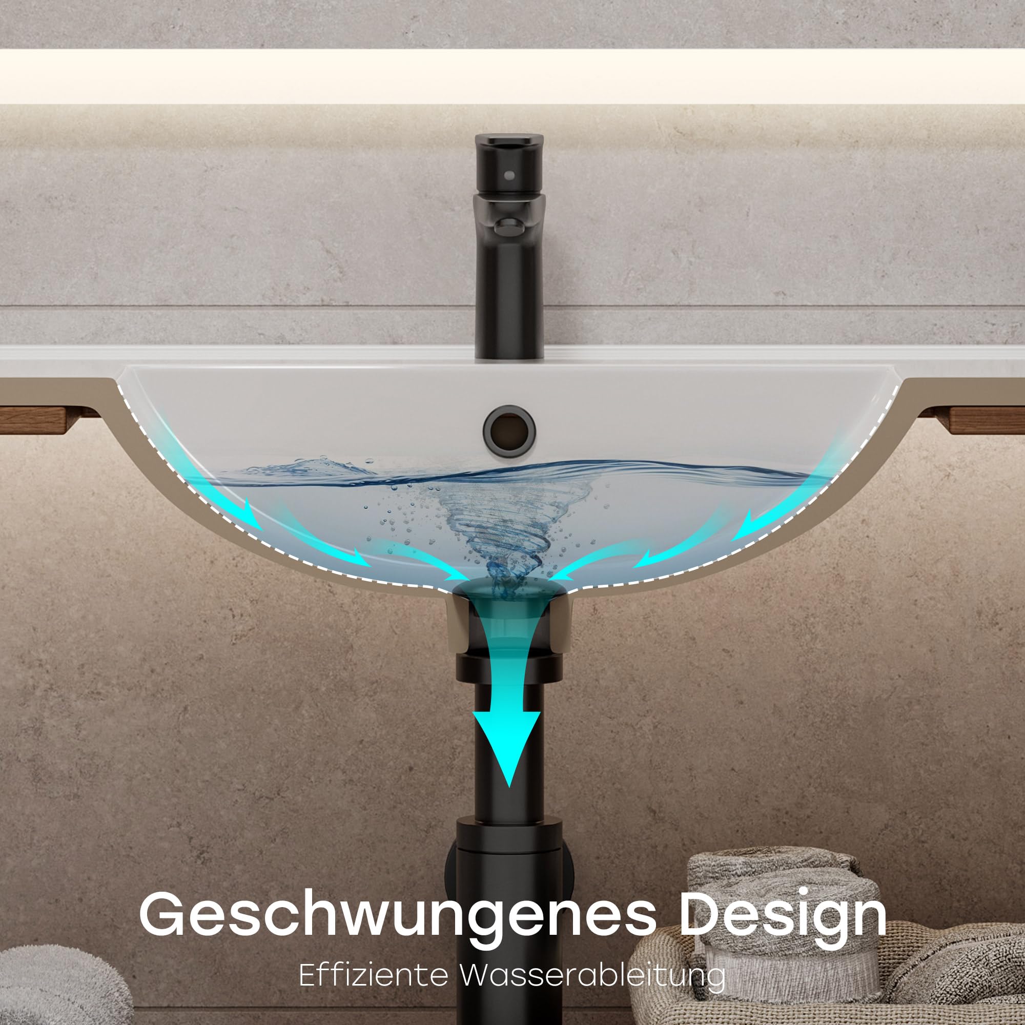 HOROW Lavabo da incasso angolare, lavabo in ceramica da 60 cm di larghezza - Bianco, lavabo soprapiano per mobile sotto, con troppopieno - Ideale per WC per gli ospiti e piccoli bagni