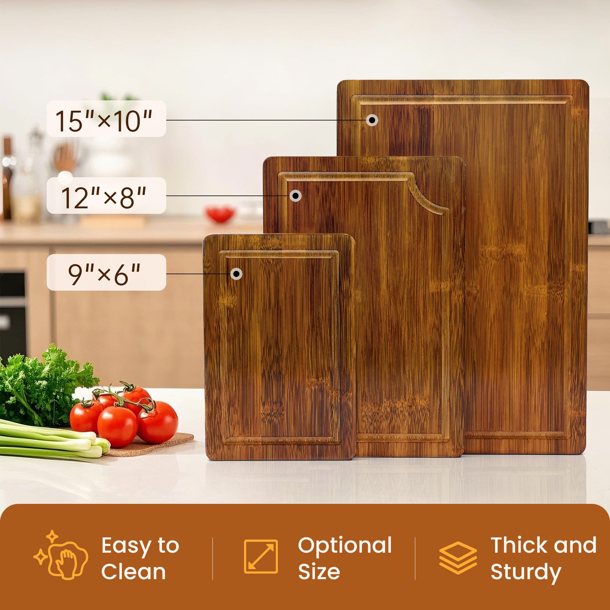welsteepse Tablas de cortar de bambú (juego de 3) con ranura para jugo, juego de tablas de cortar de madera de bambú para carne, fruta y queso