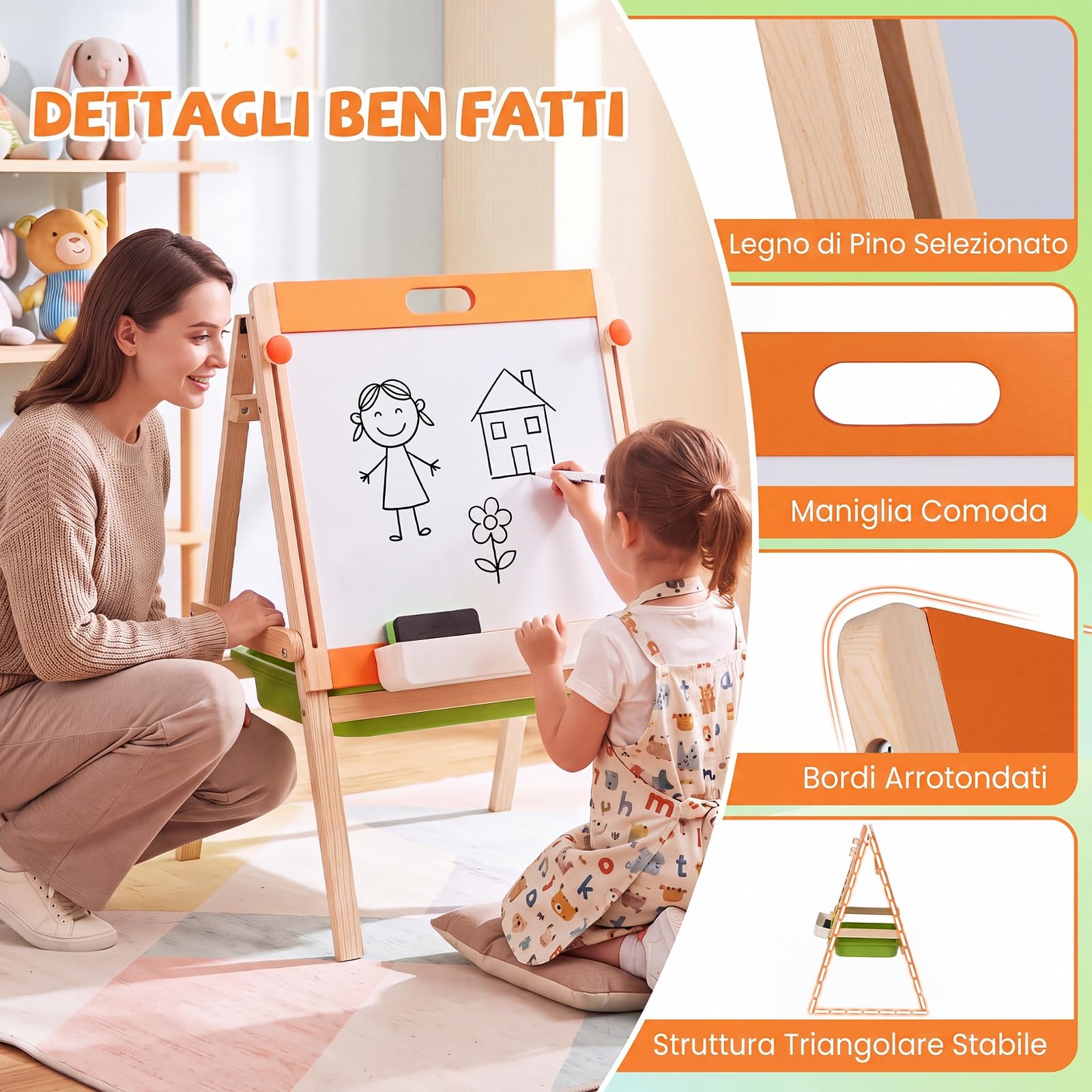 COSTWAY 2 in 1 Cavalletto da Disegno per Bambini 3+ Anni, a Doppia Faccia