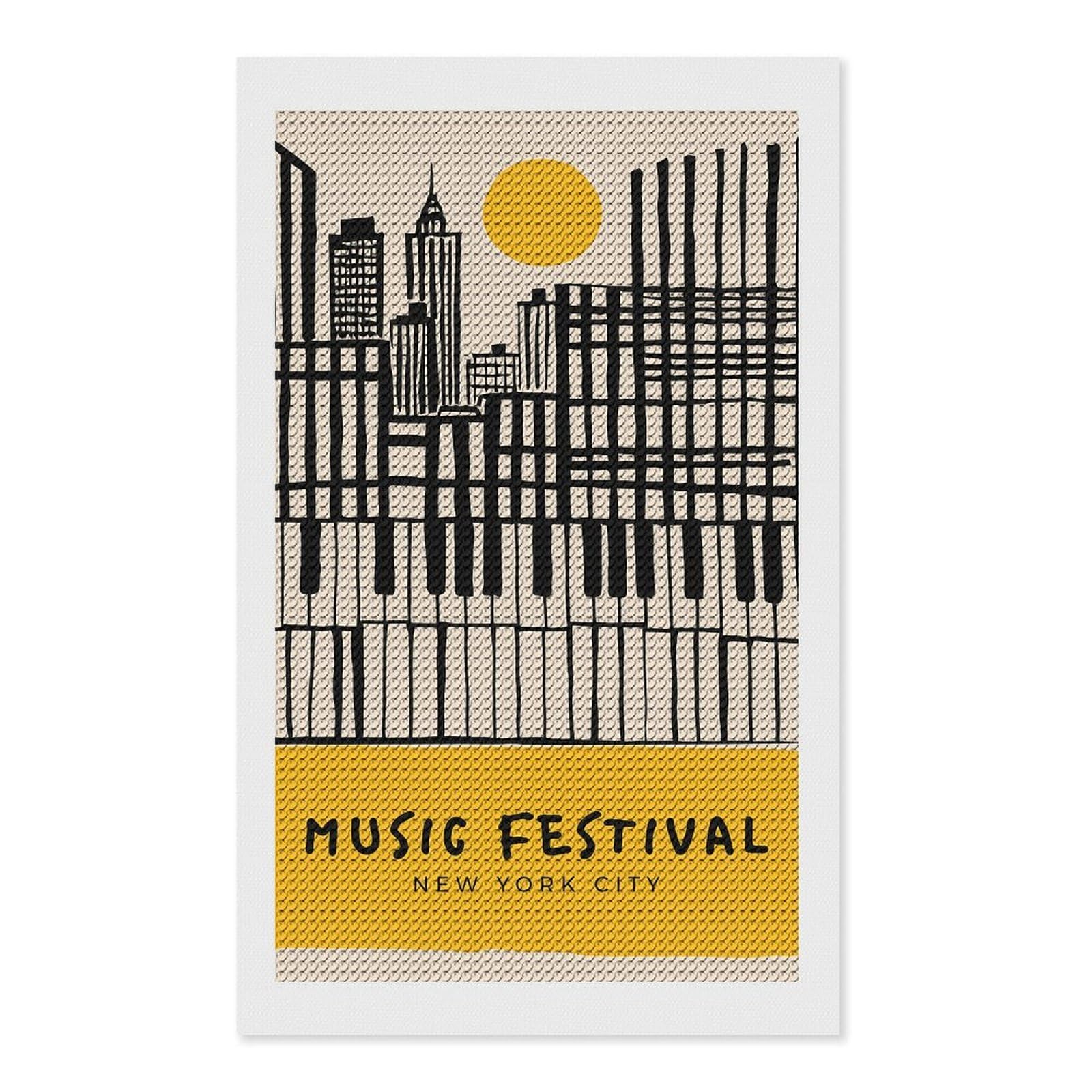 Junmoney Music Festival New York City Round Drill Diamond Painting 12"x20", Satisfying Creative Project, Complete Accessories, Printed Canvas