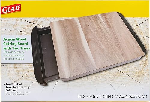 Miniatura 8 de Glad Tabla de cortar de madera de acacia con bandejas deslizantes | atrapa alimentos y desechos | Bloque de carnicero de madera maciza con cajones