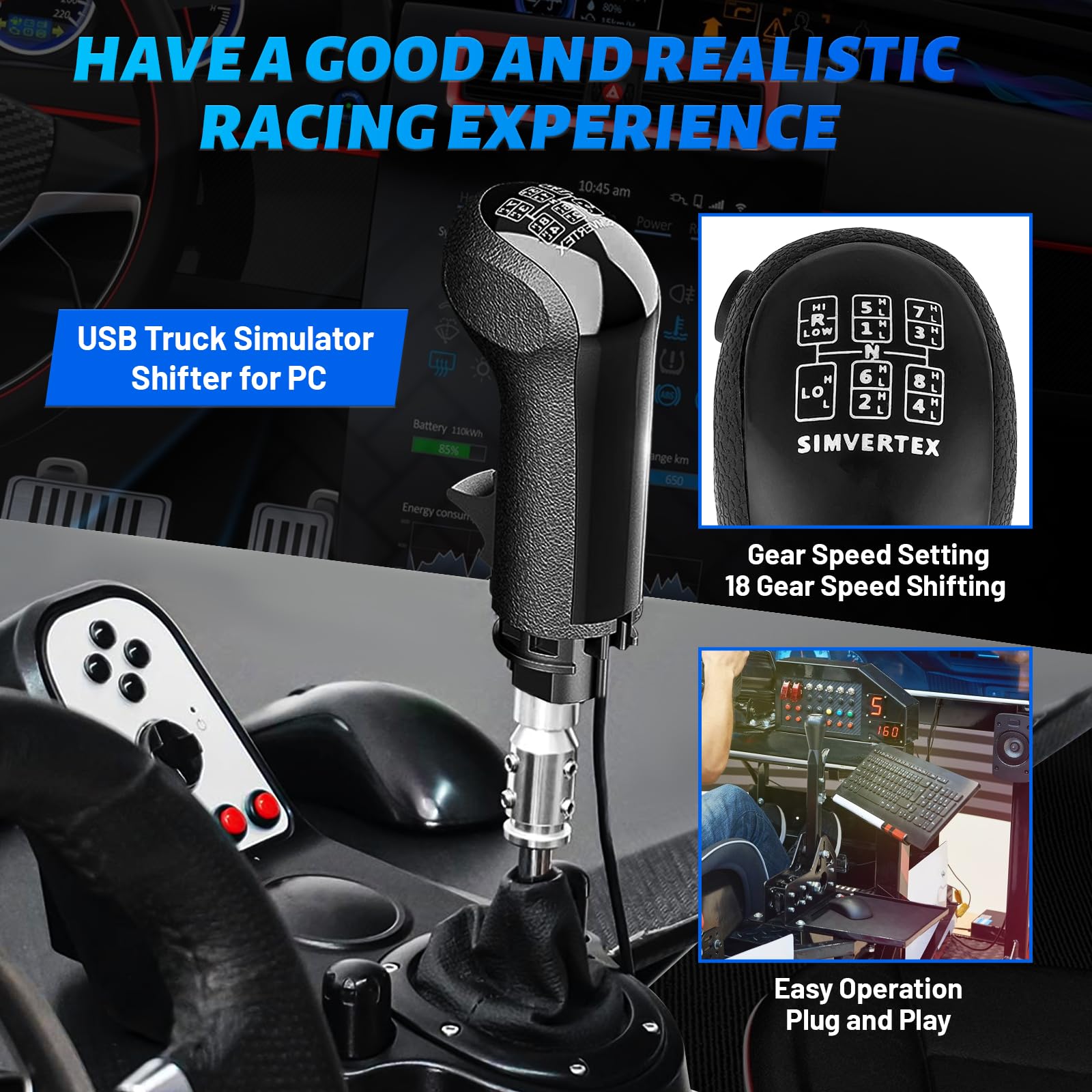 USB Gearshift Knob For G29 G27 Gaming USB Truck Simulator Shifter - 18 ...