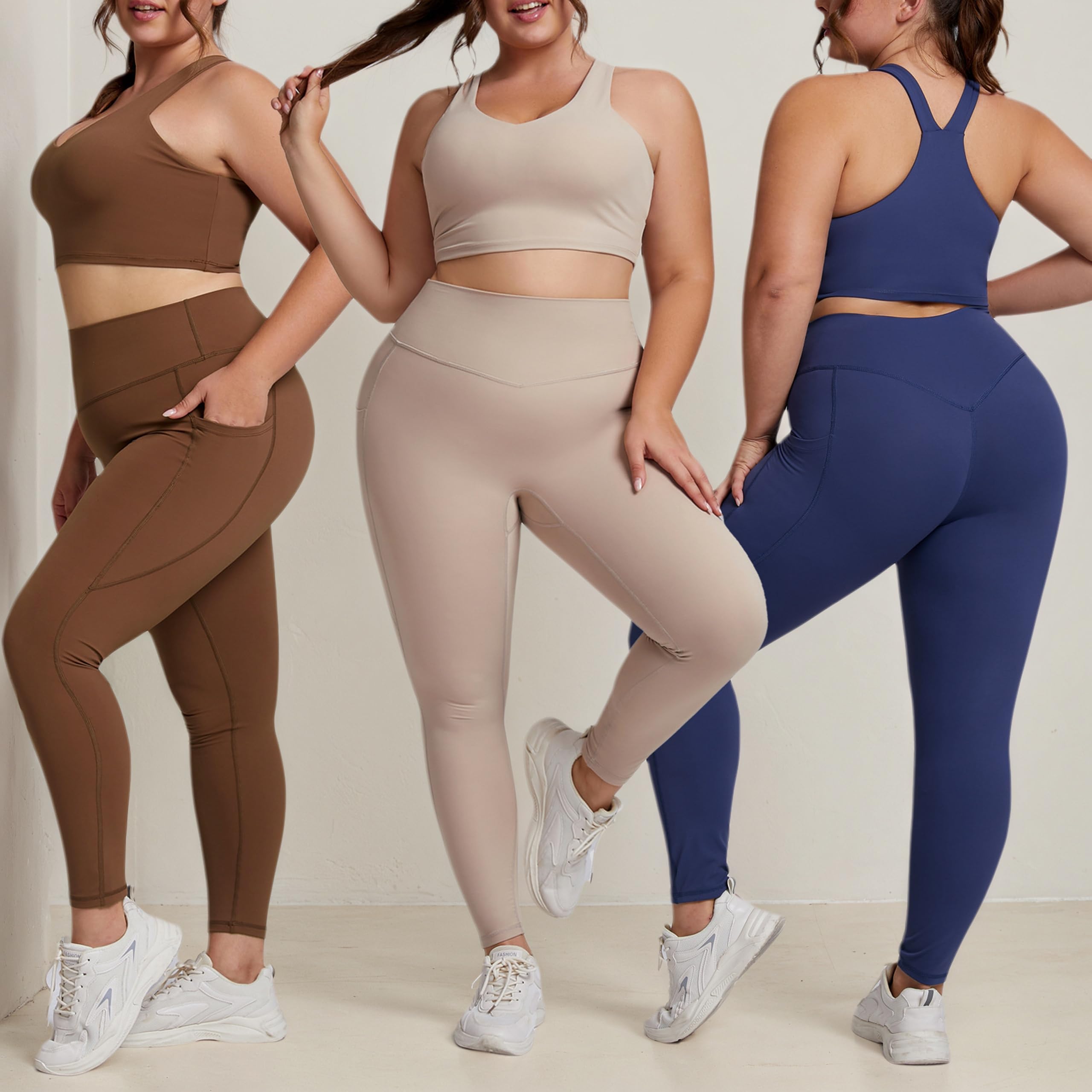 Damskie 2-częściowe stroje zestawy legginsów dopasowane wycięcie pod szyją duże legginsy do jogi w talii spodnie pasujące zestawy trening streetwear