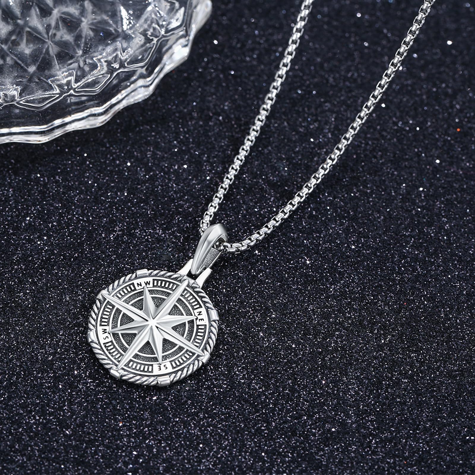 OHAYOO Kompass Anhänger Kette mit Foto 925 Sterling Silber Medaillon zum Öffnen Piraten Kette für Herren Damen