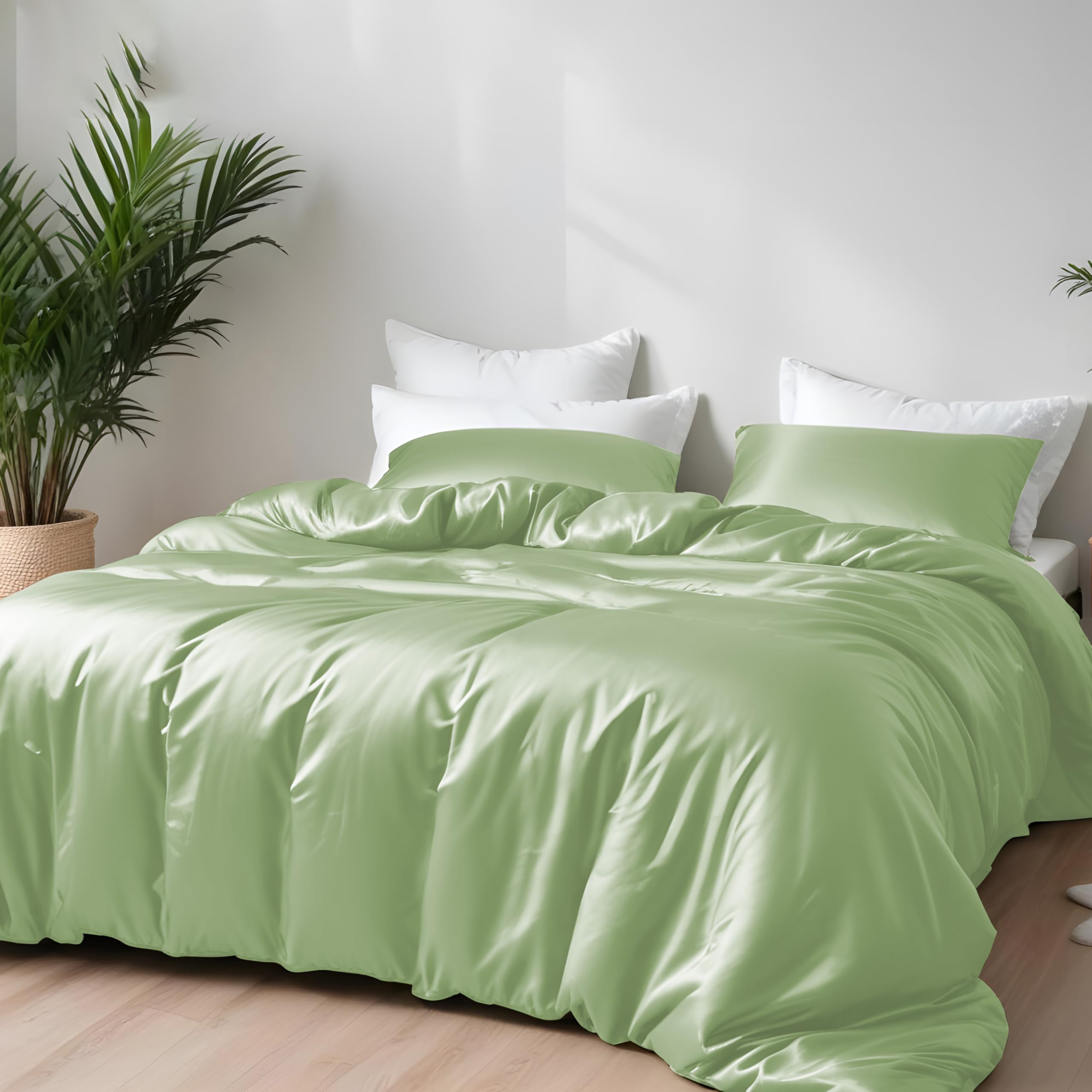LINENWALAS Small Double Duvet Cover Set for 4ft Bed, Bamboo Bedding Small Double Anti Allergy Comforter Cover Set Soft, Cooling, Bedding Quilt Cover (Sage Green, 170x200 CM) — image 1