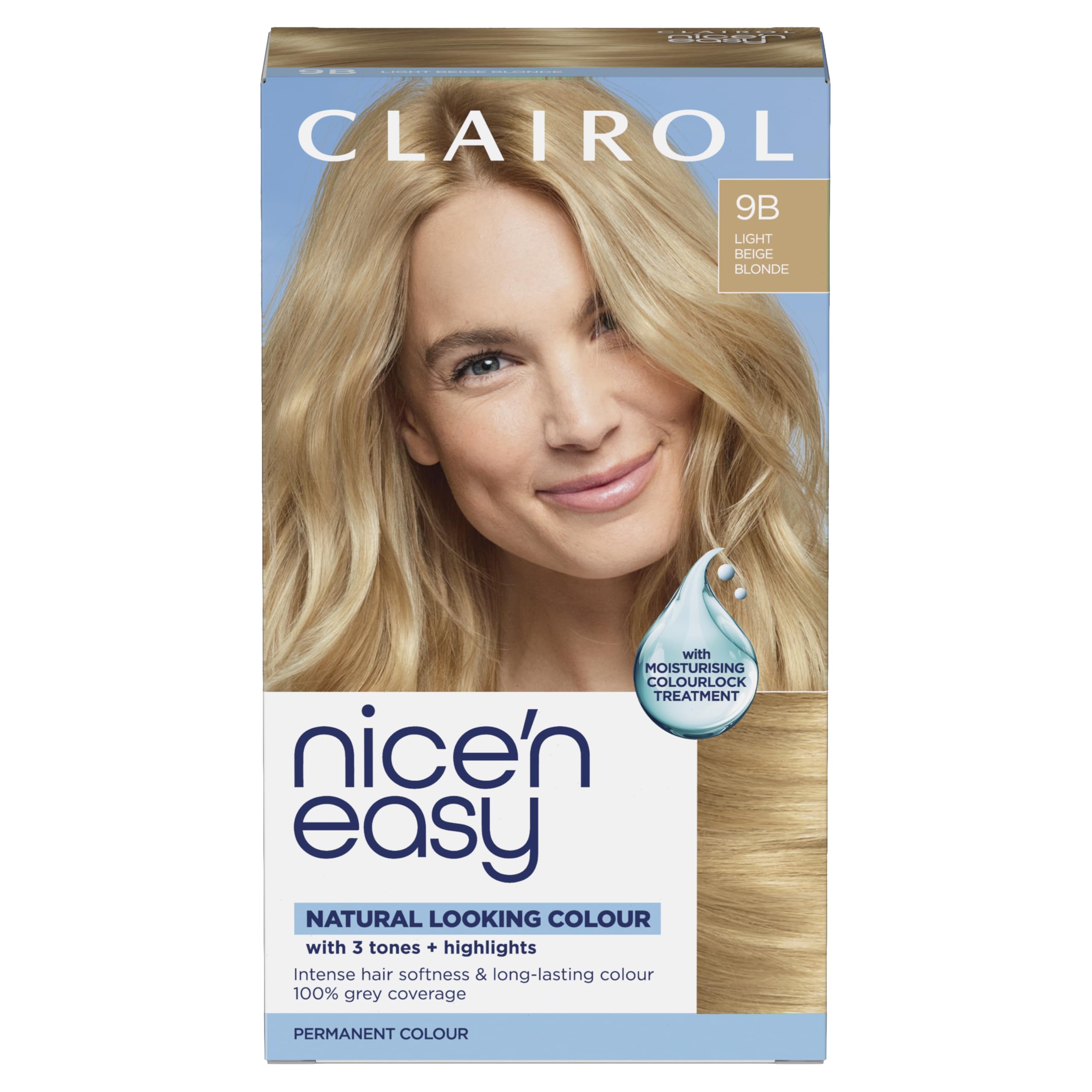 Nice'n Easy Crème, Natural Looking Oil Infused Permanent Hair Dye, 9B Light Beige Blonde
