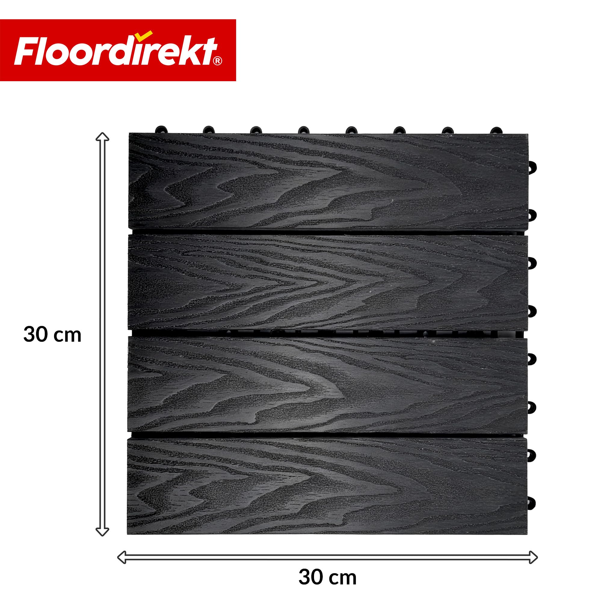 Floordirekt Płytki WPC 30 x 30 cm, 1 m² = 11 płytek tarasowych, płytek na klik, płytek balkonowych o wyglądzie drewna, wykładzina podłogowa na balkon i taras, odporna na warunki atmosferyczne, z