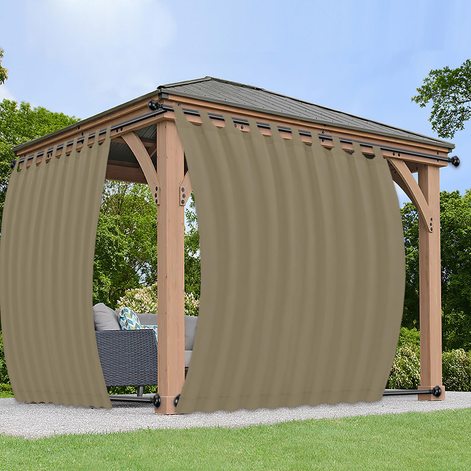 PureFit Outdoor Curtains for Detachable Sticky Tab Top Patio Waterproof/Weatherproof, UV and Fade Resistant Outside Curtains for Gazebo, Porch,